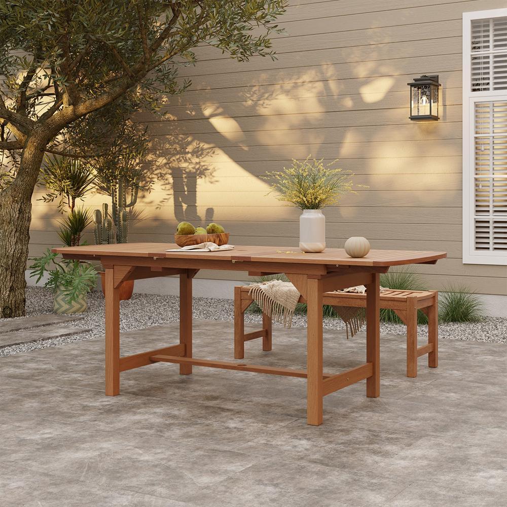 LuxenHome Natural Solid Wood 60"-78" Extending Rounded Rectangle Outdoor Dining Table Brown