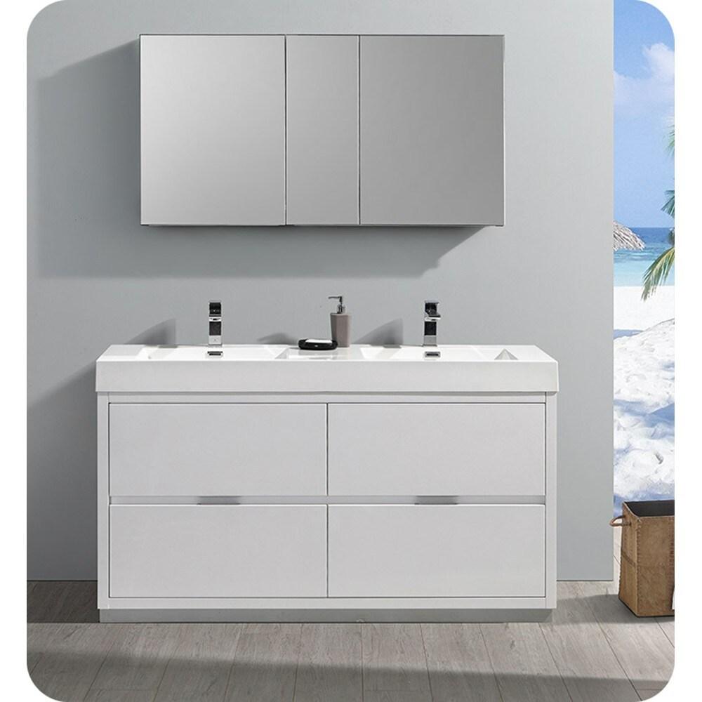 Fresca Valencia 60" Double Sinks Wood Bathroom Cabinet in Glossy White