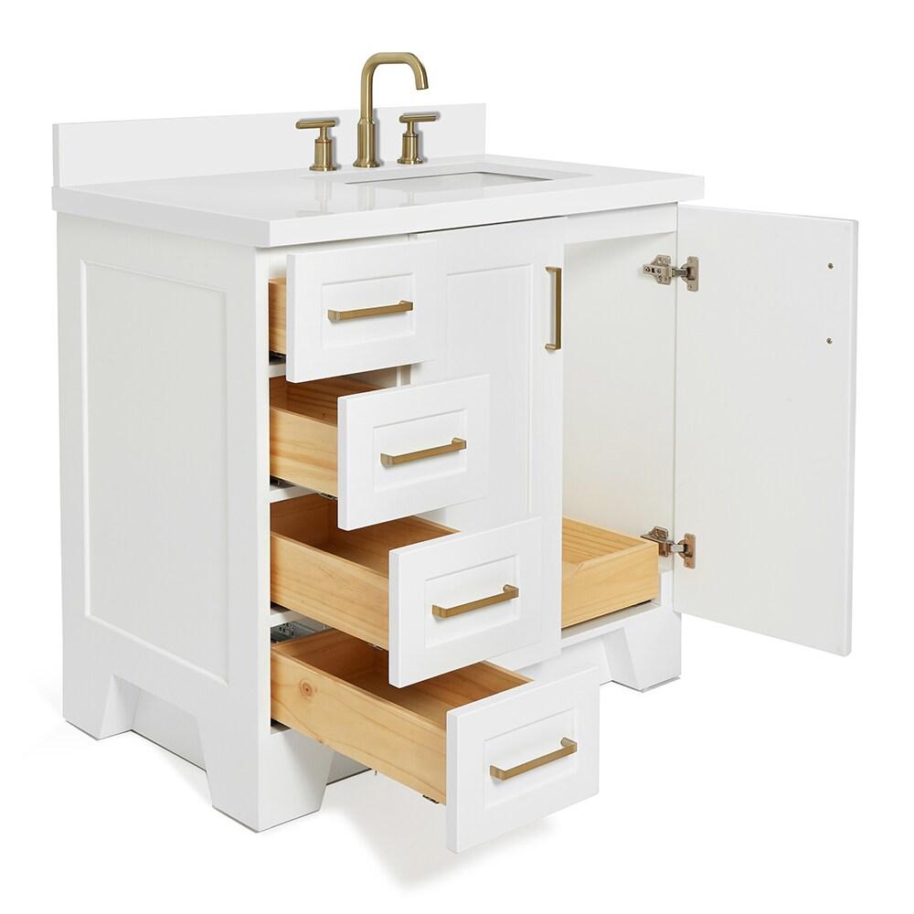 White Freestanding Single Sink Bathroom Vanity with Quartz Top