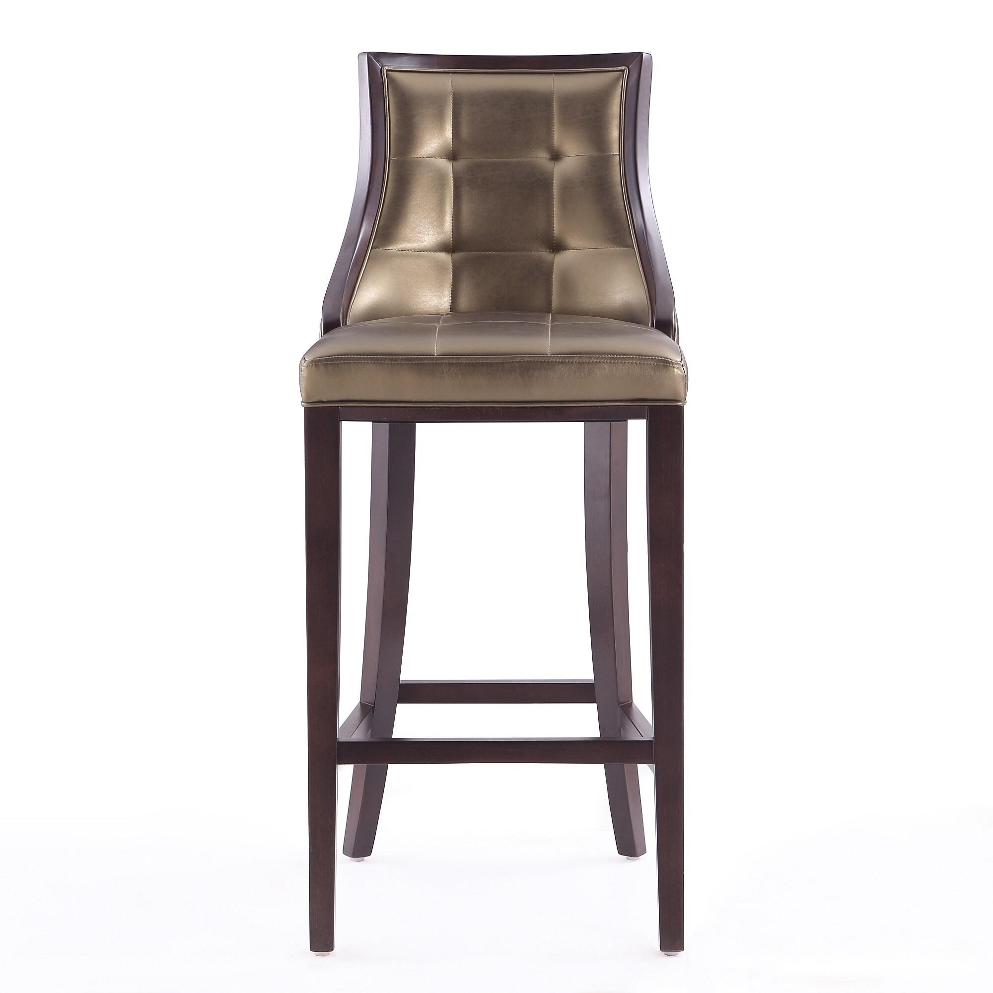 Set of 3 Fifth Avenue Upholstered Beech Wood Faux Leather Barstools Bronze - Manhattan Comfort: Laslo Modern Kitchen Island Seating