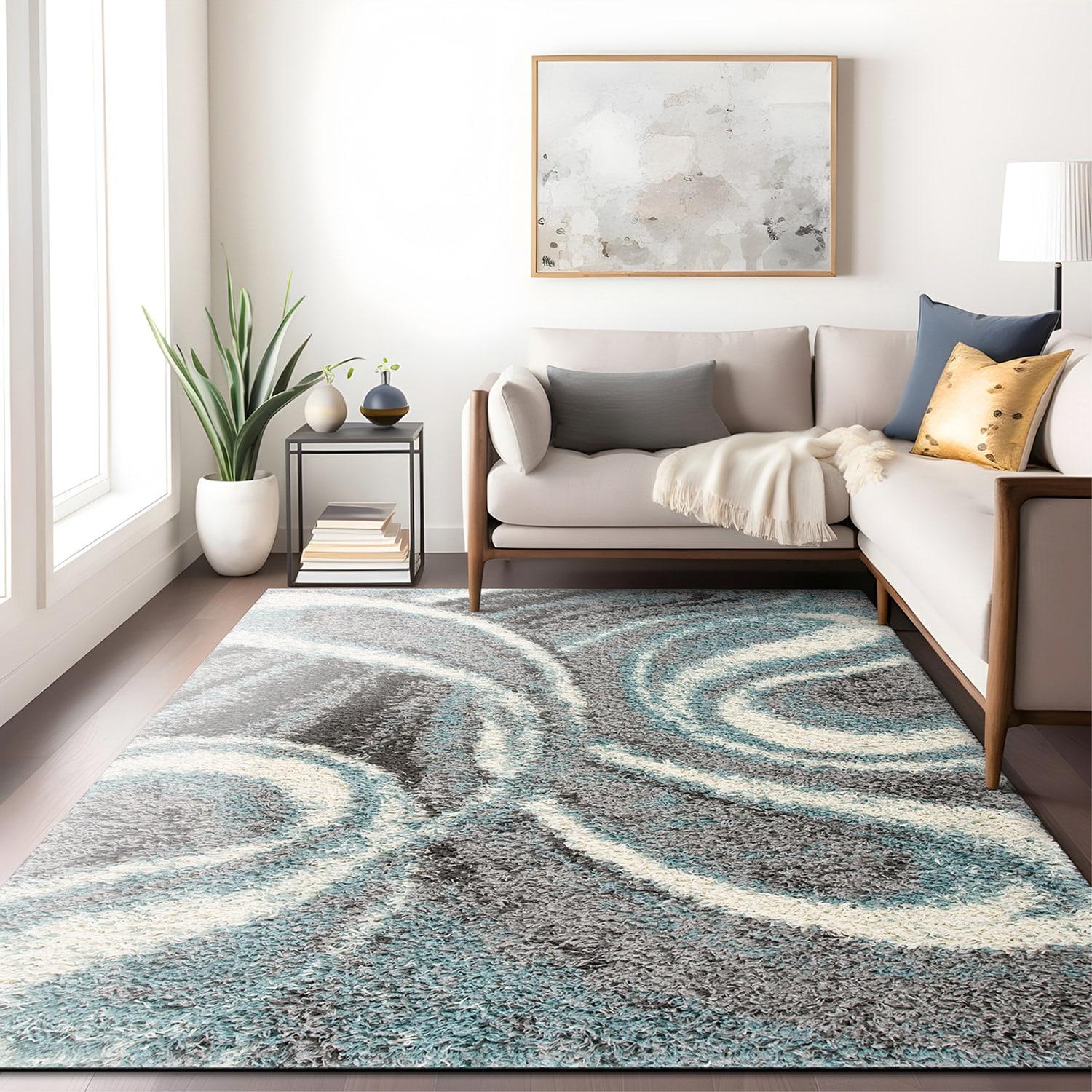 World Rug Gallery Contemporary Cozy Plush Shag Area Rug - Blue 5' x 7'