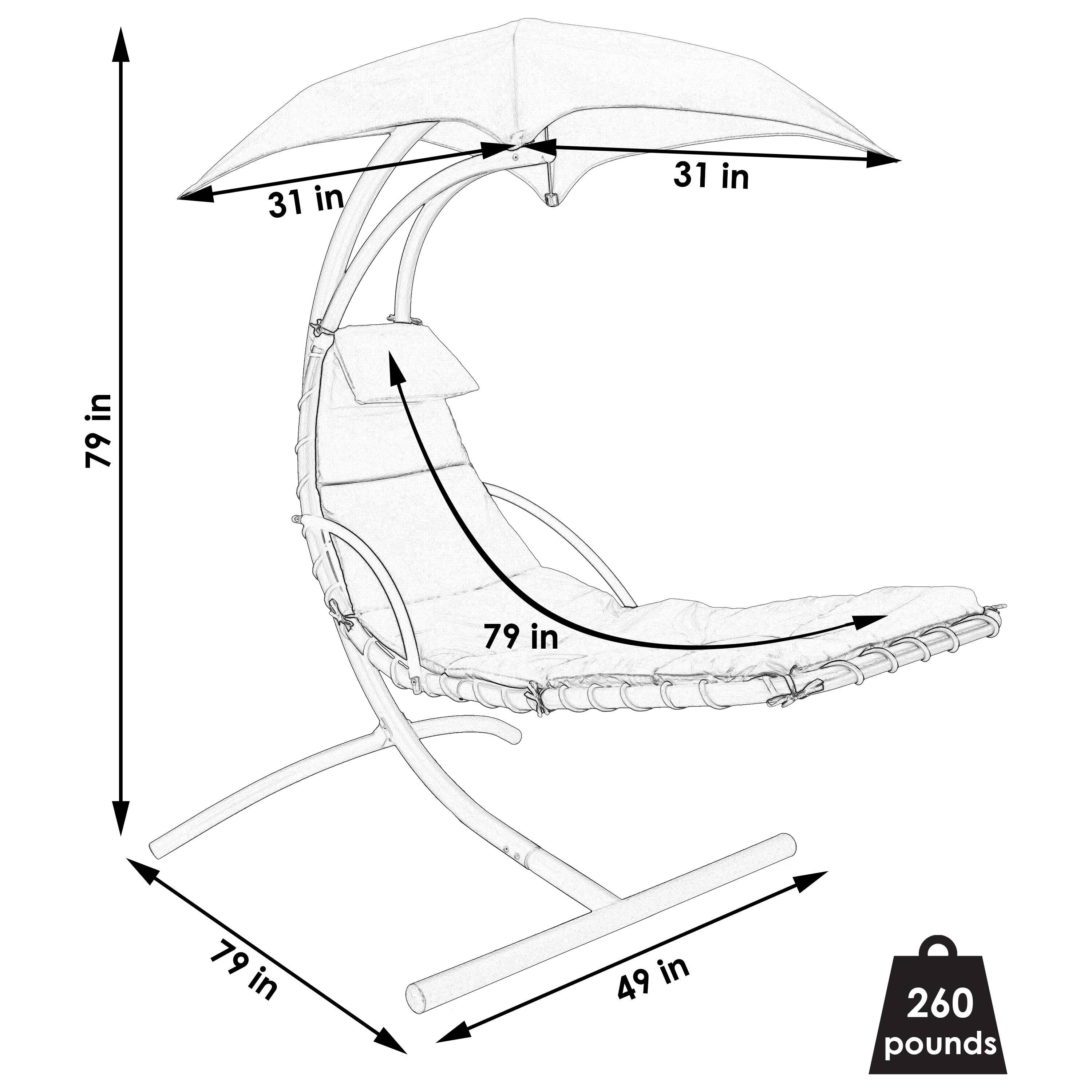 Sunnydaze Outdoor Hanging Chaise Floating Lounge Chair with Canopy Umbrella and Arc Stand, Burnt Orange