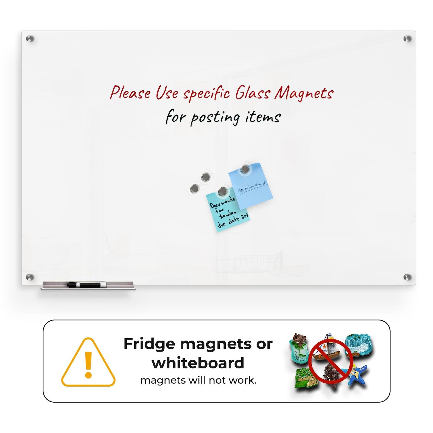 Floating Magnetic Eraser Glass Board 24" X 36" Inches Eased Corners - White Low Iron Glass