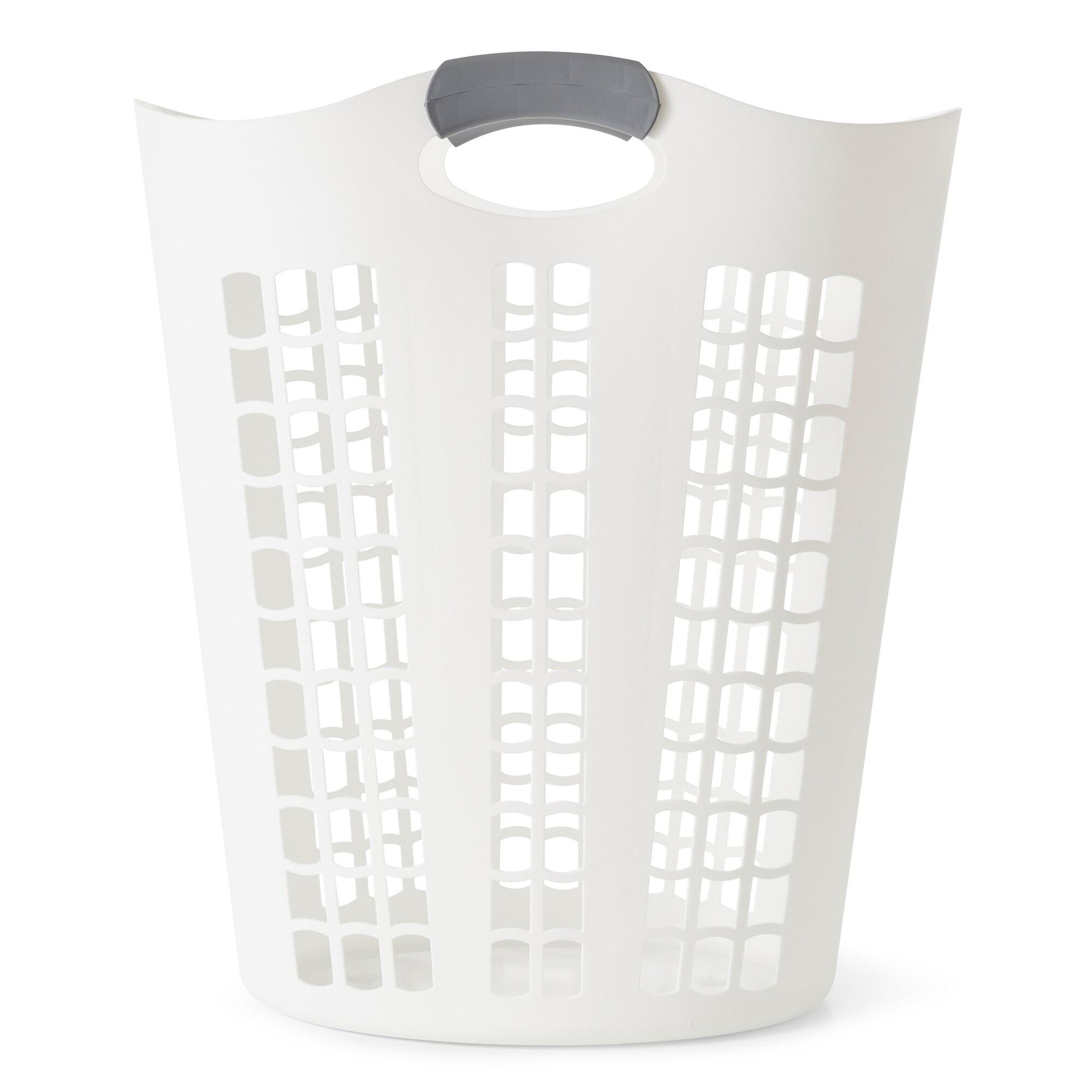 Gracious Living Gracious Living Easy Carry Flex 87 L Plastic Laundry Hamper, White (2 Pack) (Set of 2)