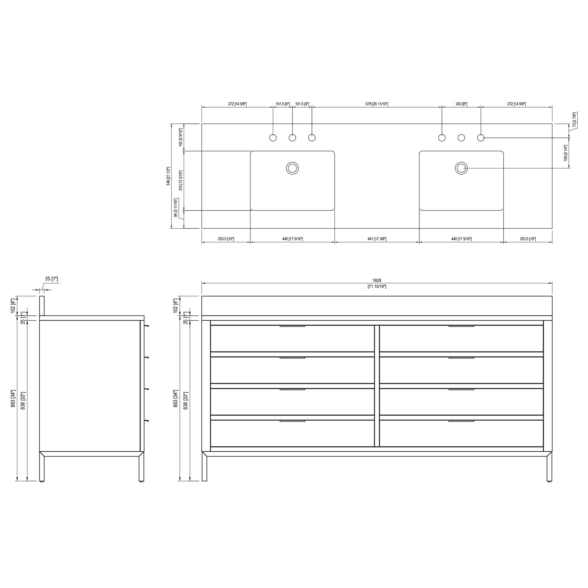 Pure White 72'' Double Sink Vanity with Carrara Marble Top