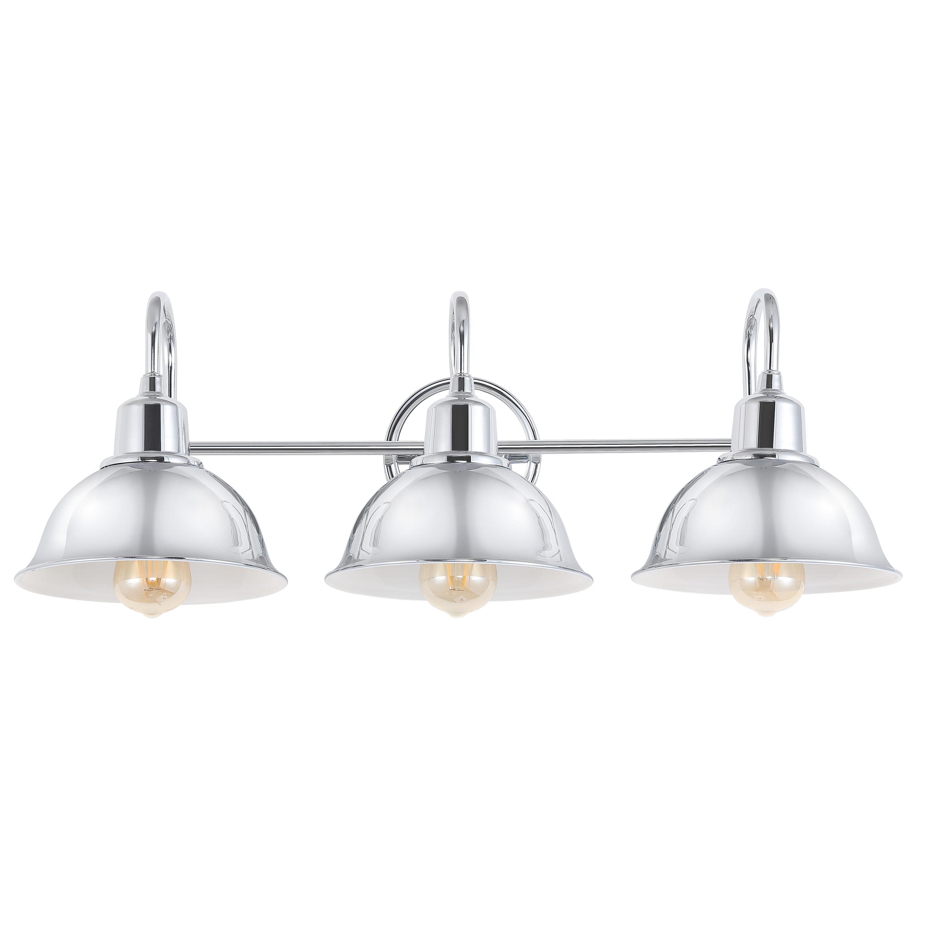 Frisco 26.5" 3-Light Farmhouse Industrial Iron Shade Vanity, Chrome