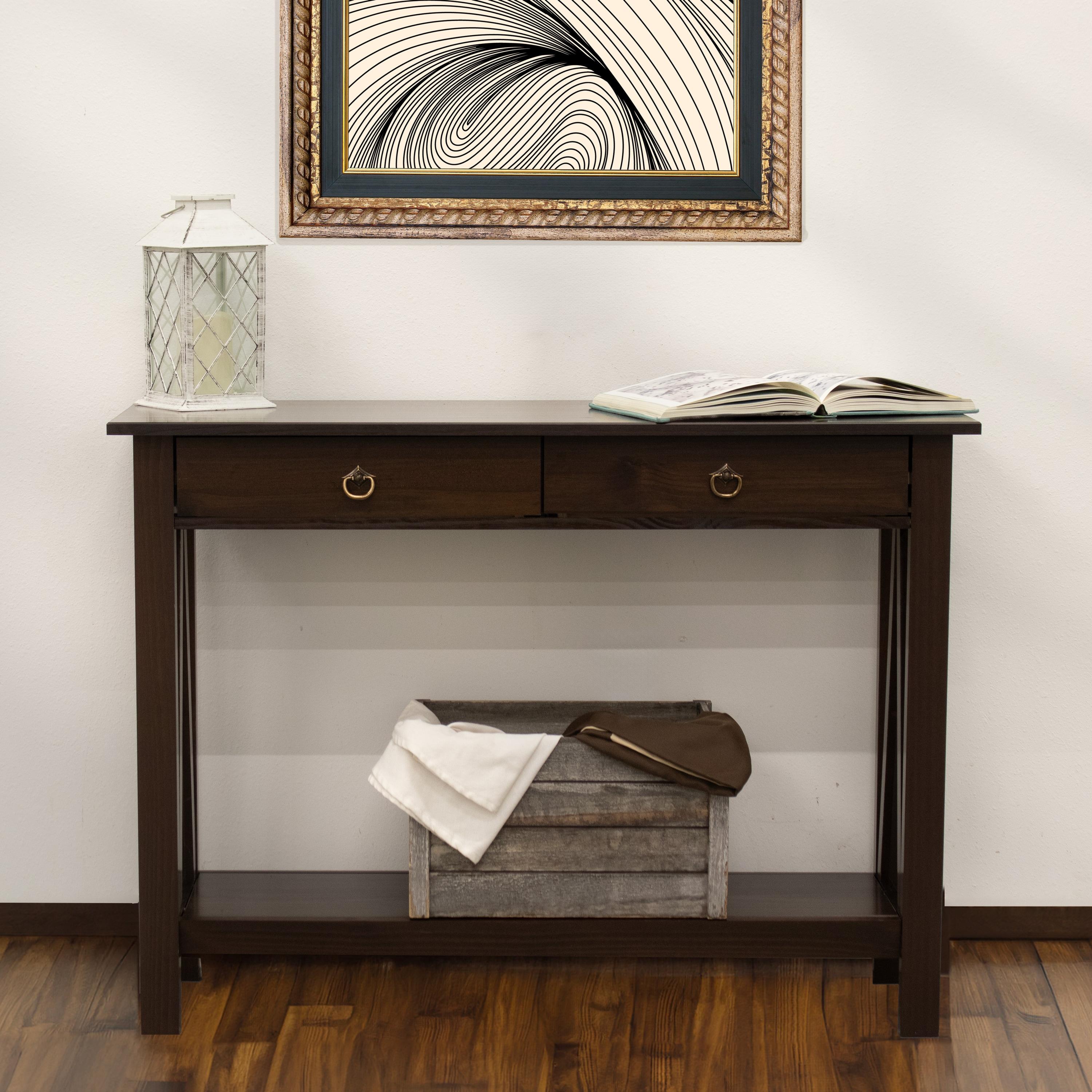 Sunnydaze Indoor Console Table with 2 Drawers and Shelf - Solid Pine Construction - Dark Brown - 42"