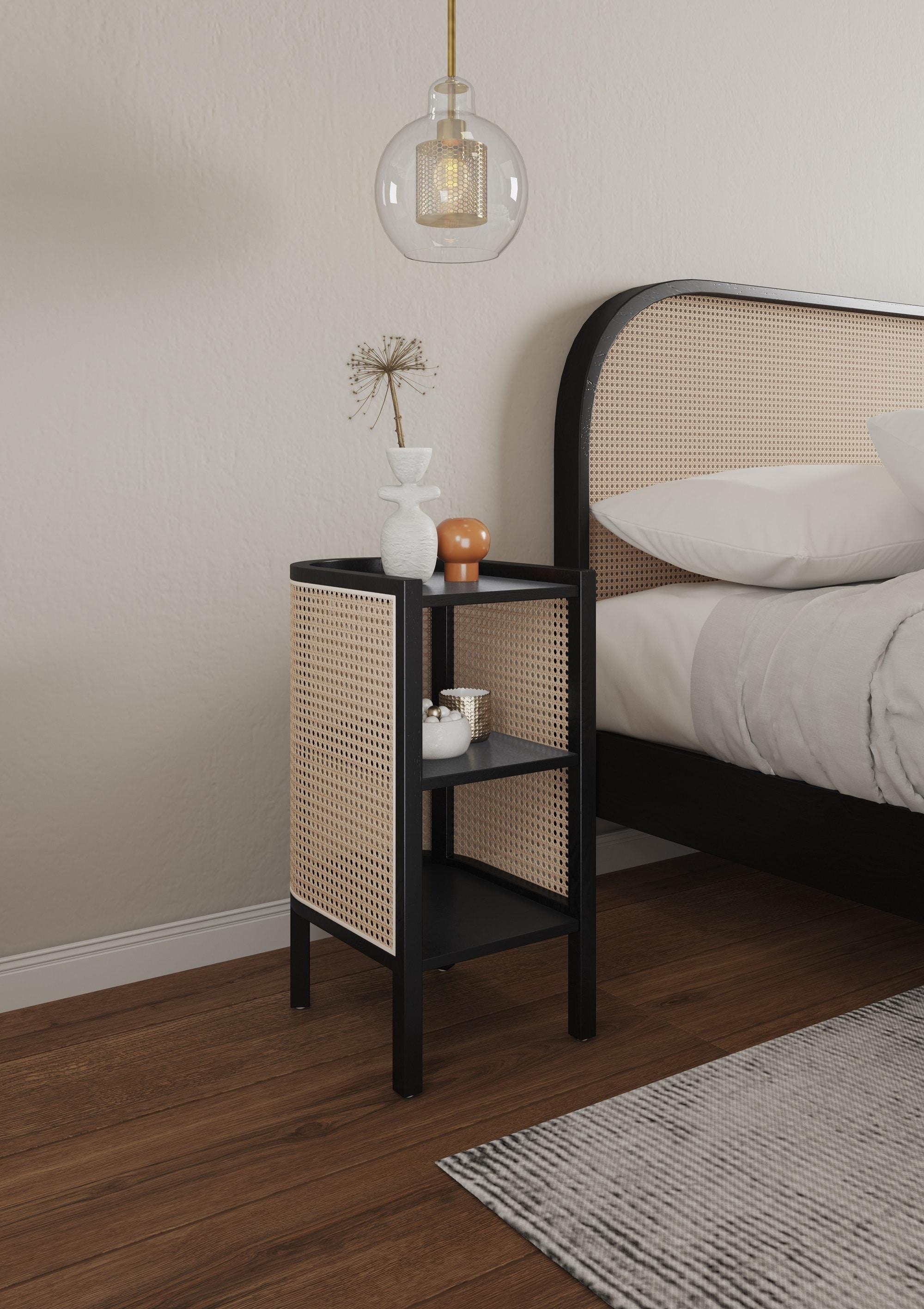 Versailles End Table Black/Natural - Manhattan Comfort: Half Moon Design, Fixed Shelf, Ash Material