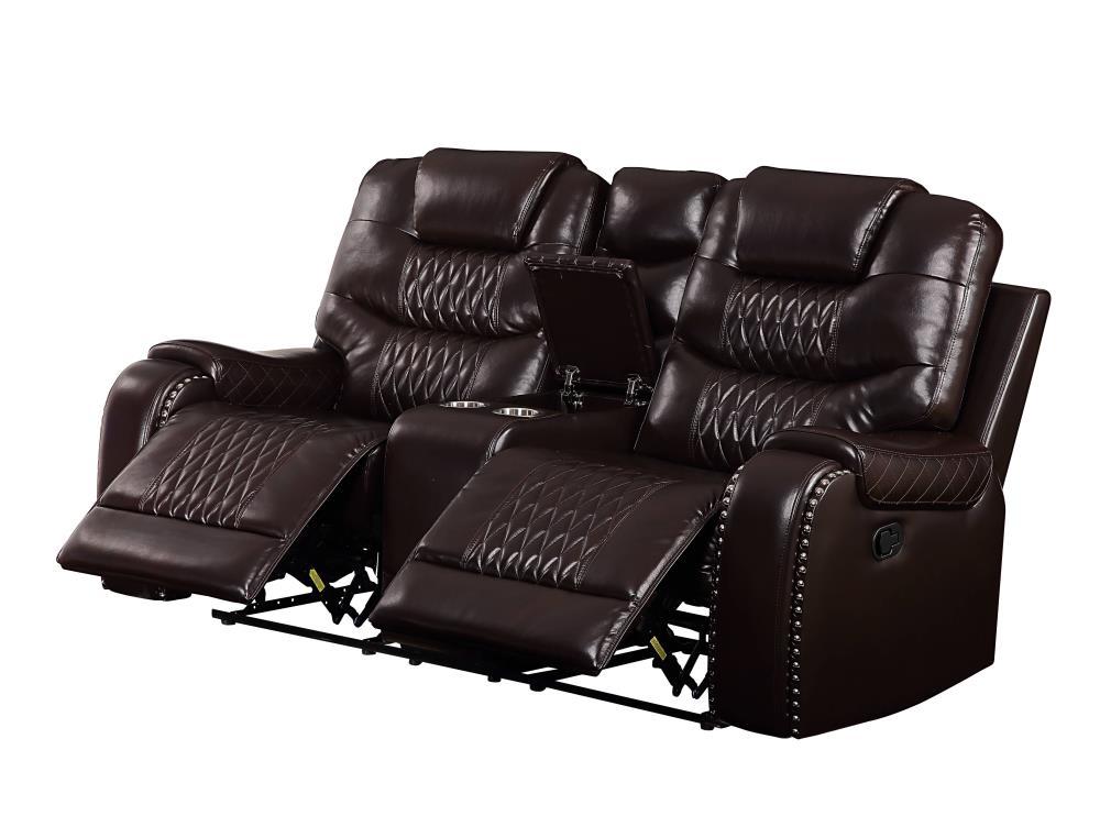 78" Braylon Active Sitting Chair Brown PU - Acme Furniture: Loveseat with Console & Cup Holders