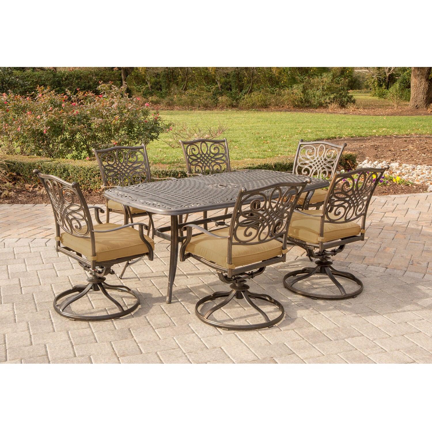 Bronze 7-Piece Outdoor Dining Set with Beige Cushions