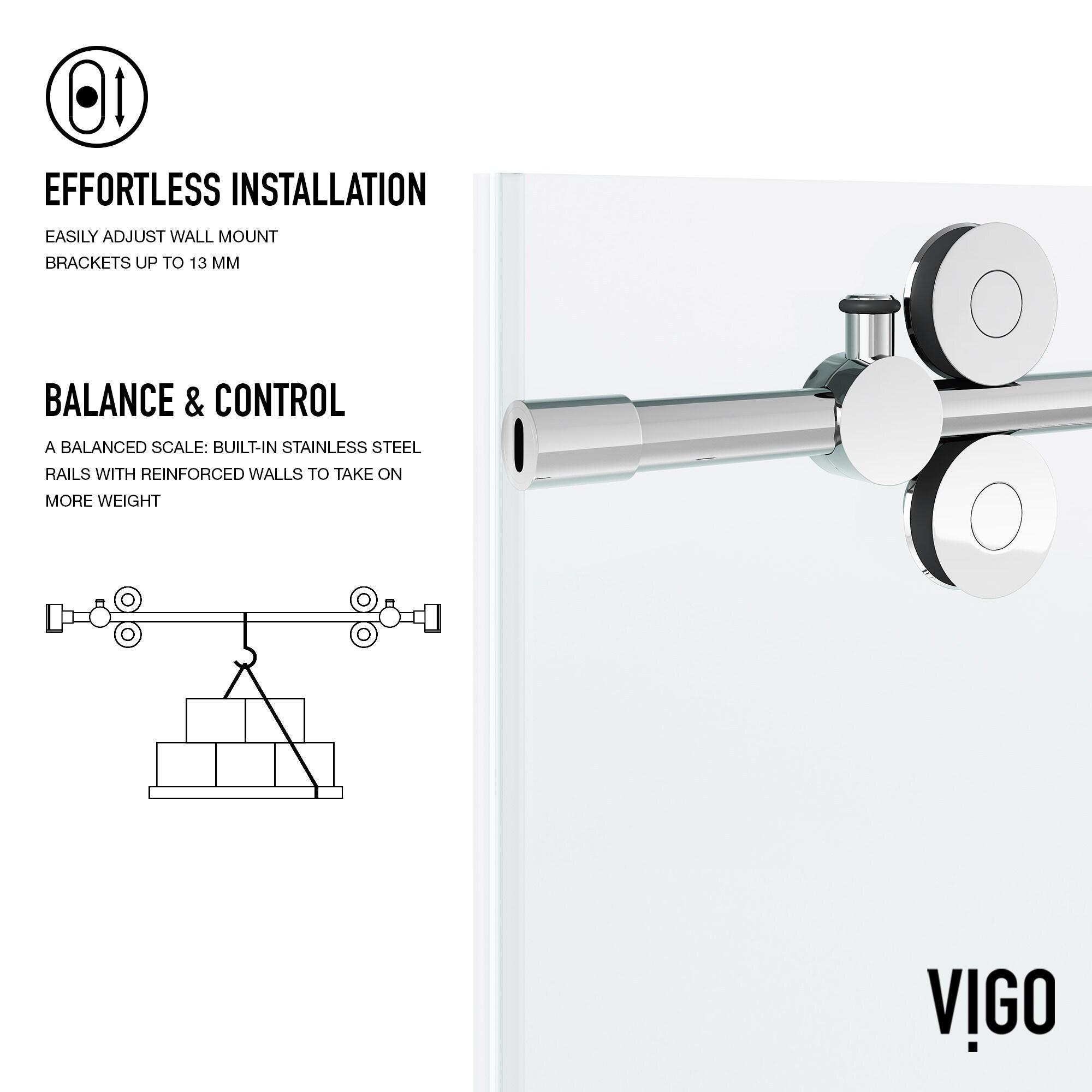 Elan 56-60" W x 74" H Sliding Frameless Shower Door with 3/8" Clear Glass