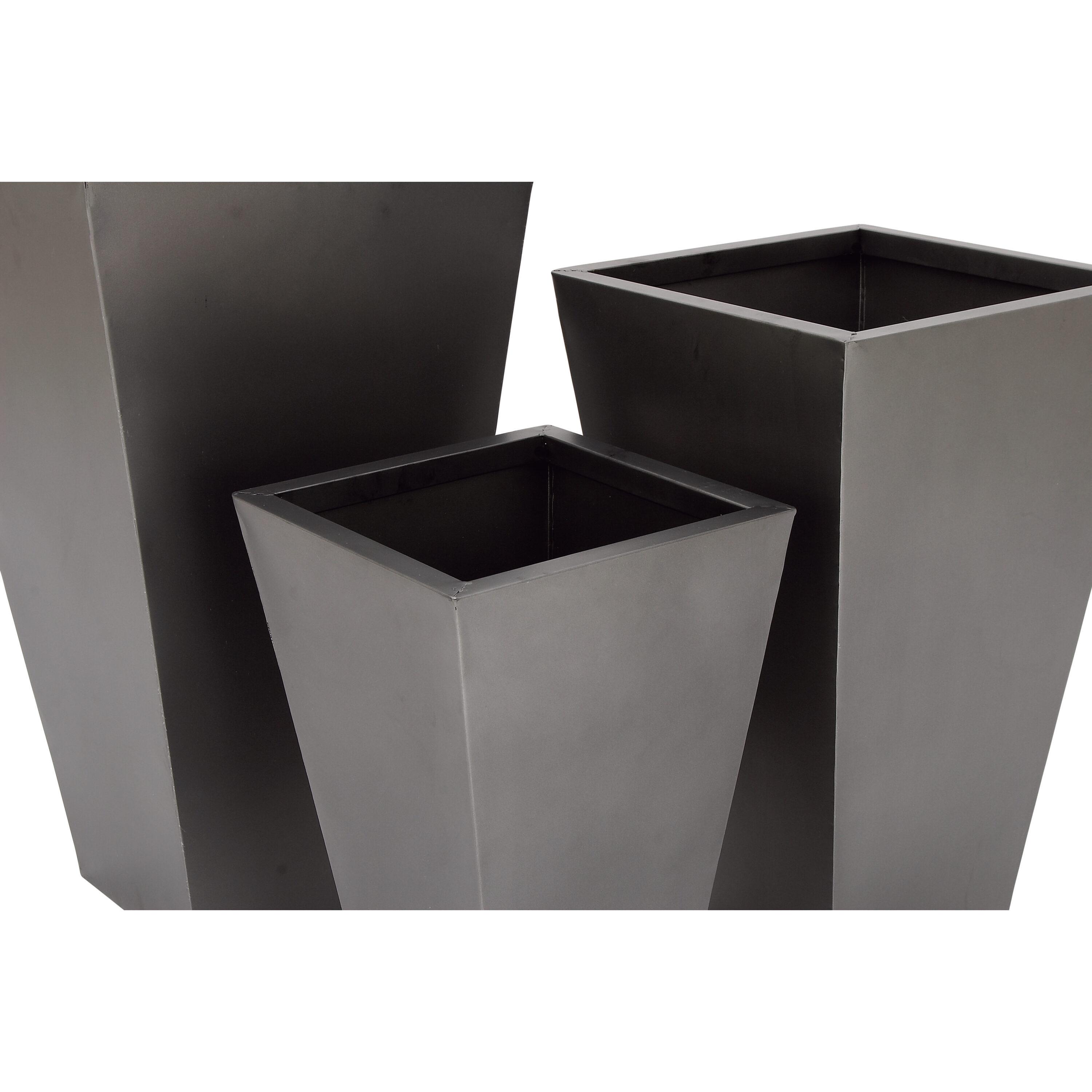 Set of 3 Contemporary Trapezoidal Iron Planters Gray - Olivia & May