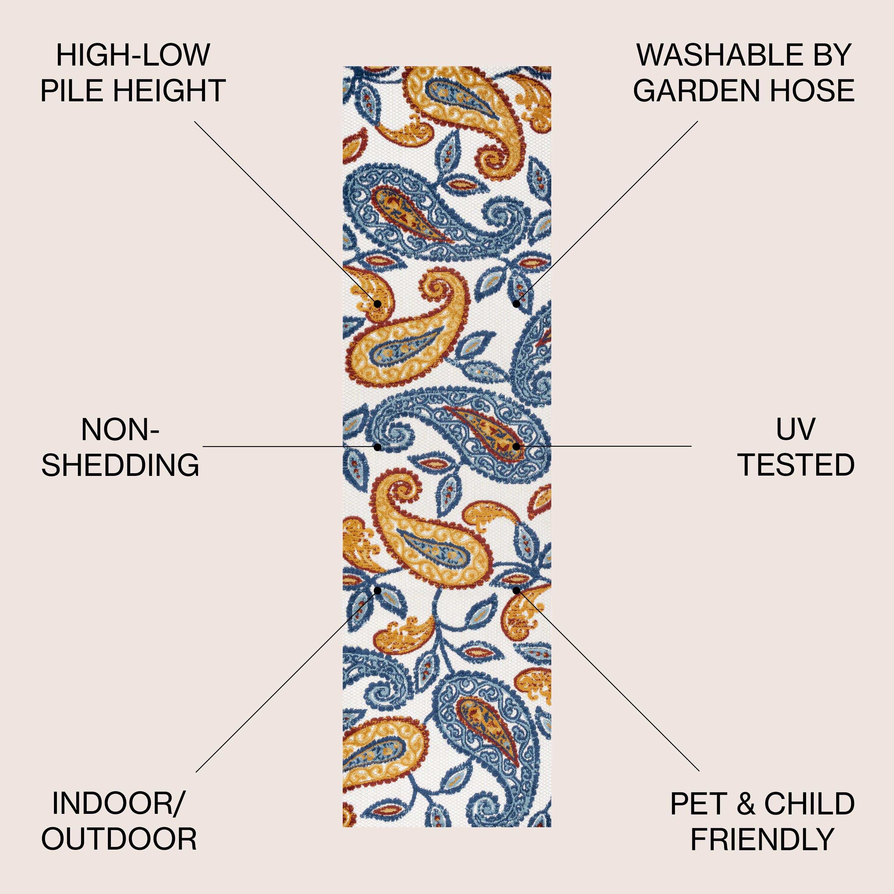 2'x8' Julien Paisley High-Low Indoor/Outdoor Area Rug, Orange/Blue - JONATHAN Y