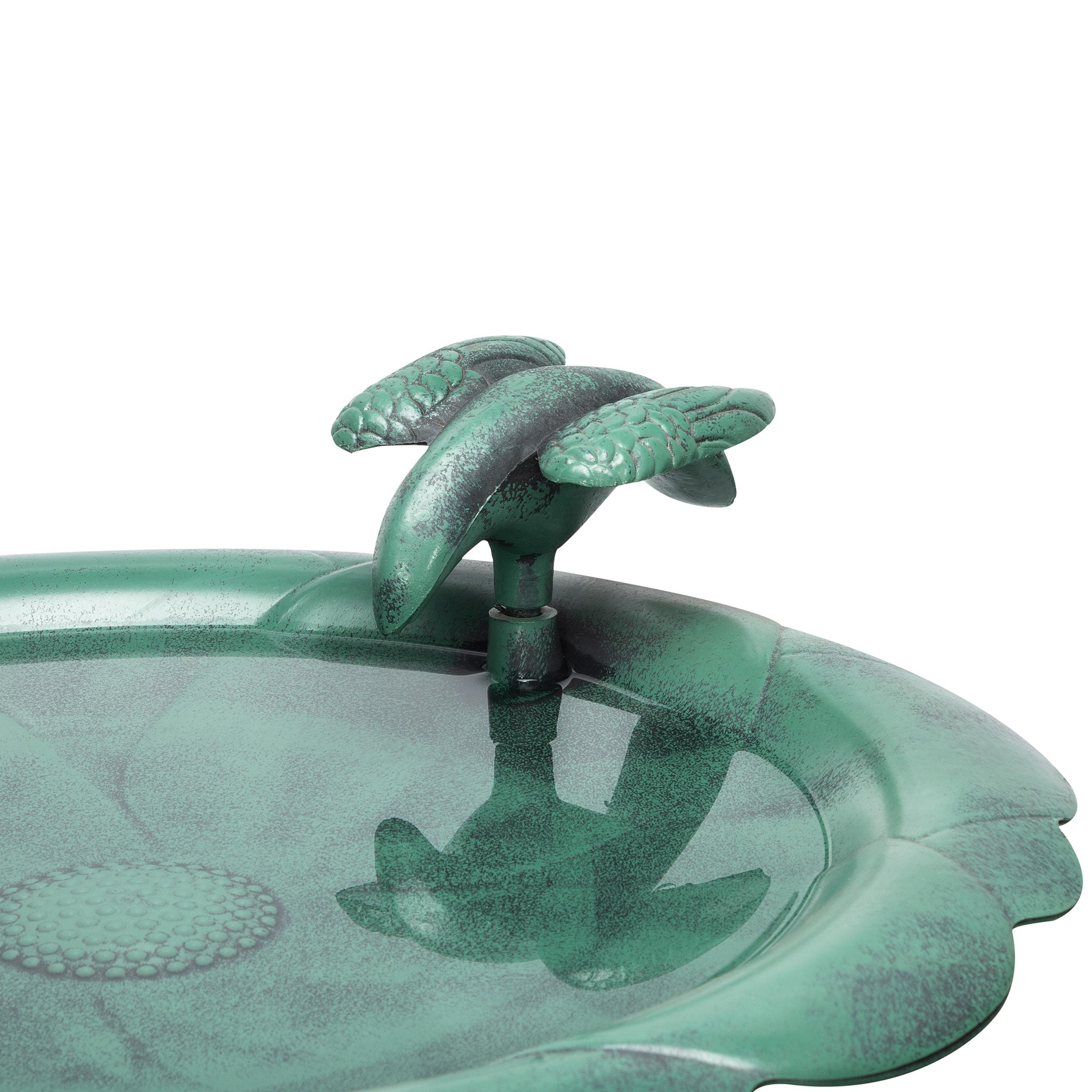 Green Polypropylene 31" Outdoor Bird Bath with Bird Decoration