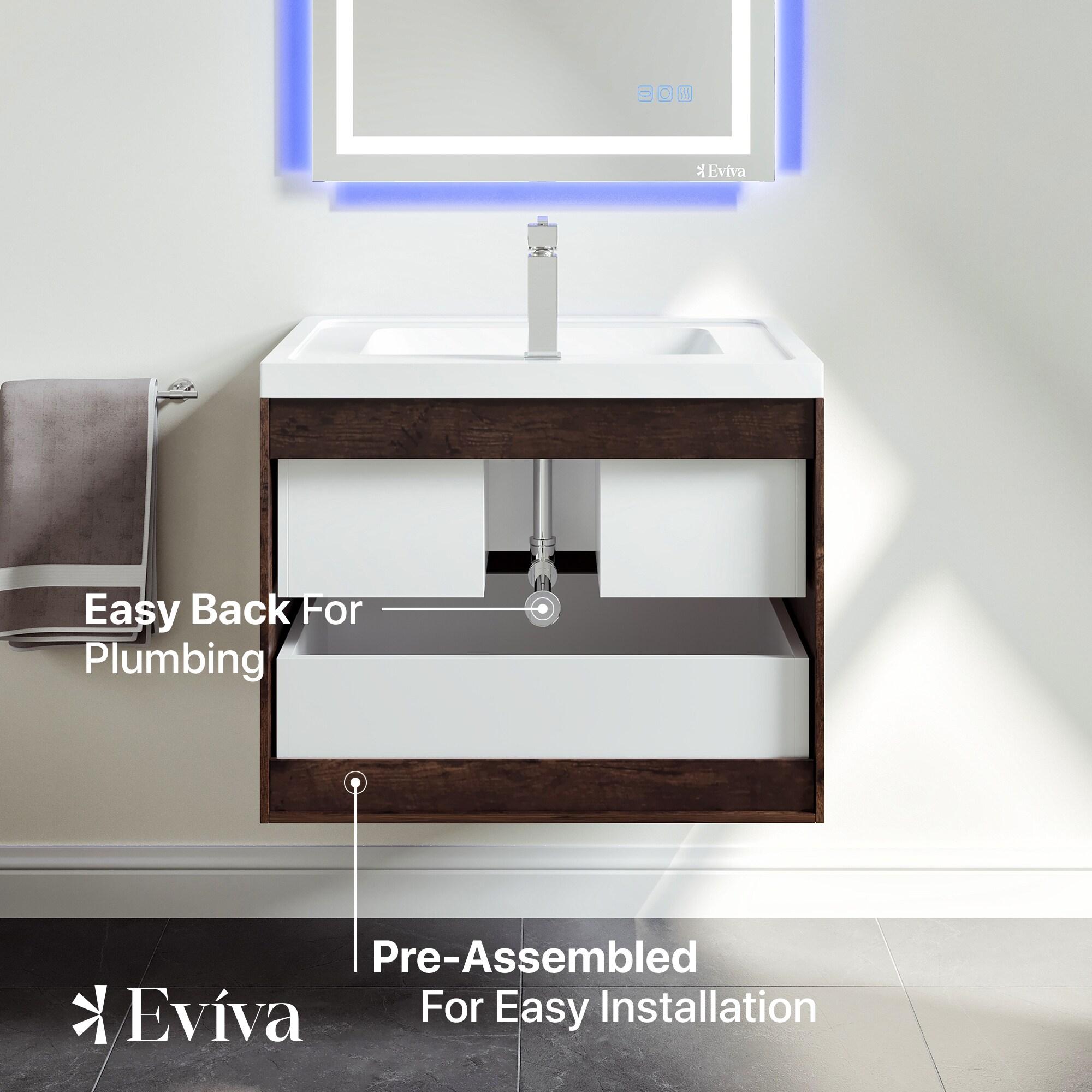 Eviva Smile 30" Rosewood Modern Bathroom Vanity Set with Integrated White Acrylic Sink