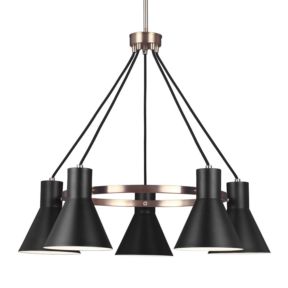 Satin Brass 5-Light Chandelier with Black Steel Shade