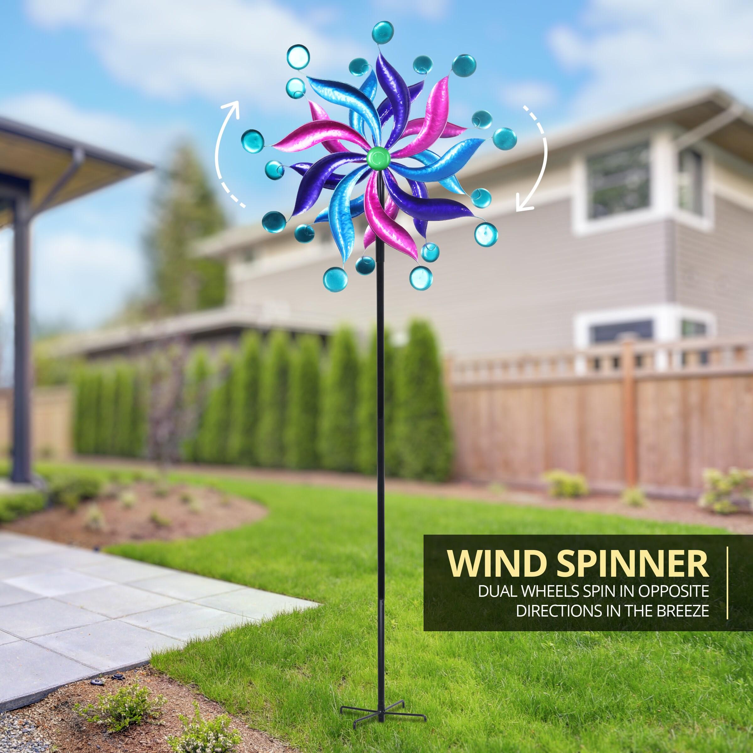 Exhart Exhart Kinetic Double Pinwheel Spinner Garden Stake, 24 by 84 Inches