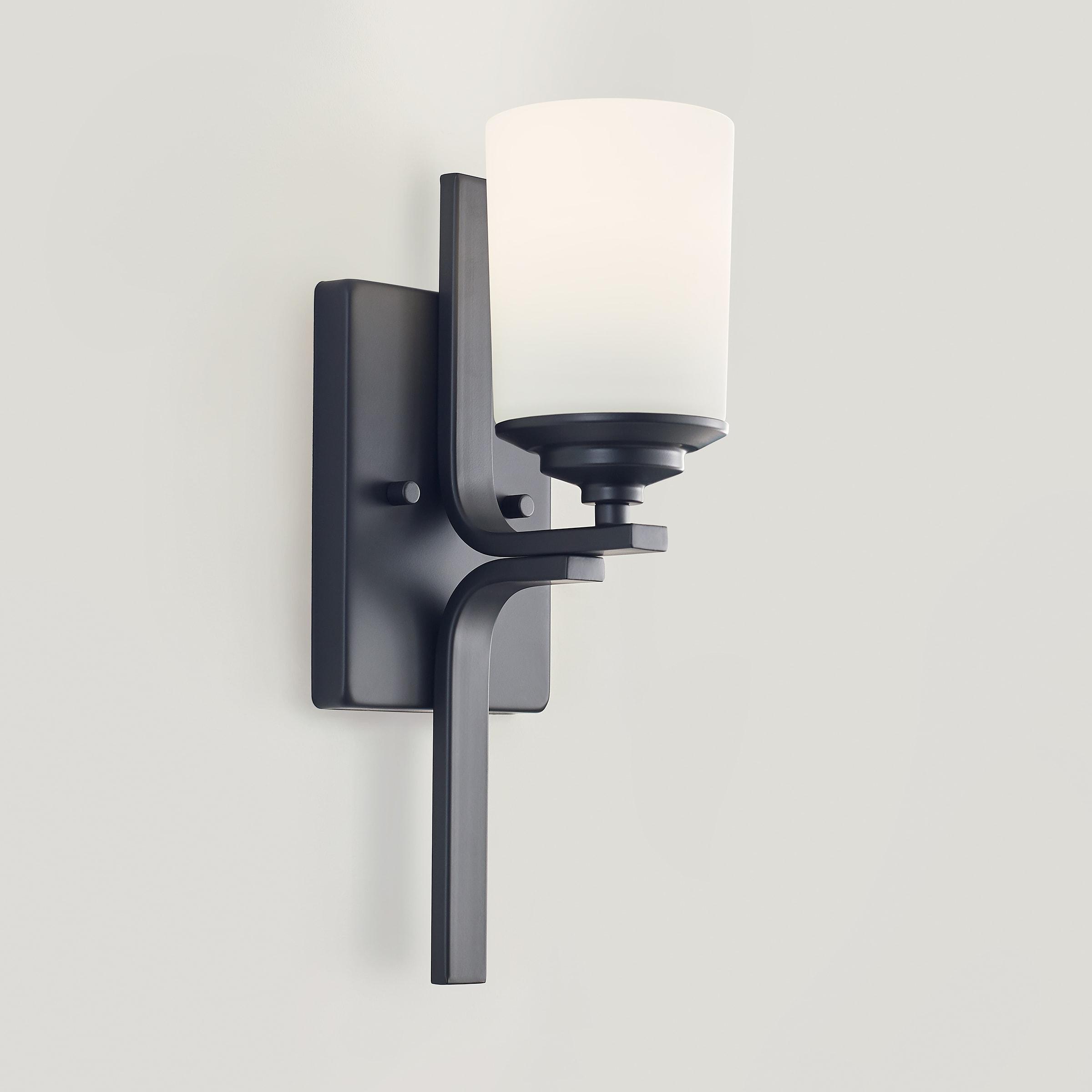 Generation Lighting 4130701-112 Kemal Etched/White Glass Cylinder Torchiere Wall Sconce Lighting Fixture, 1-Light 75 Watt, 15" H x 5" W, Midnight Black