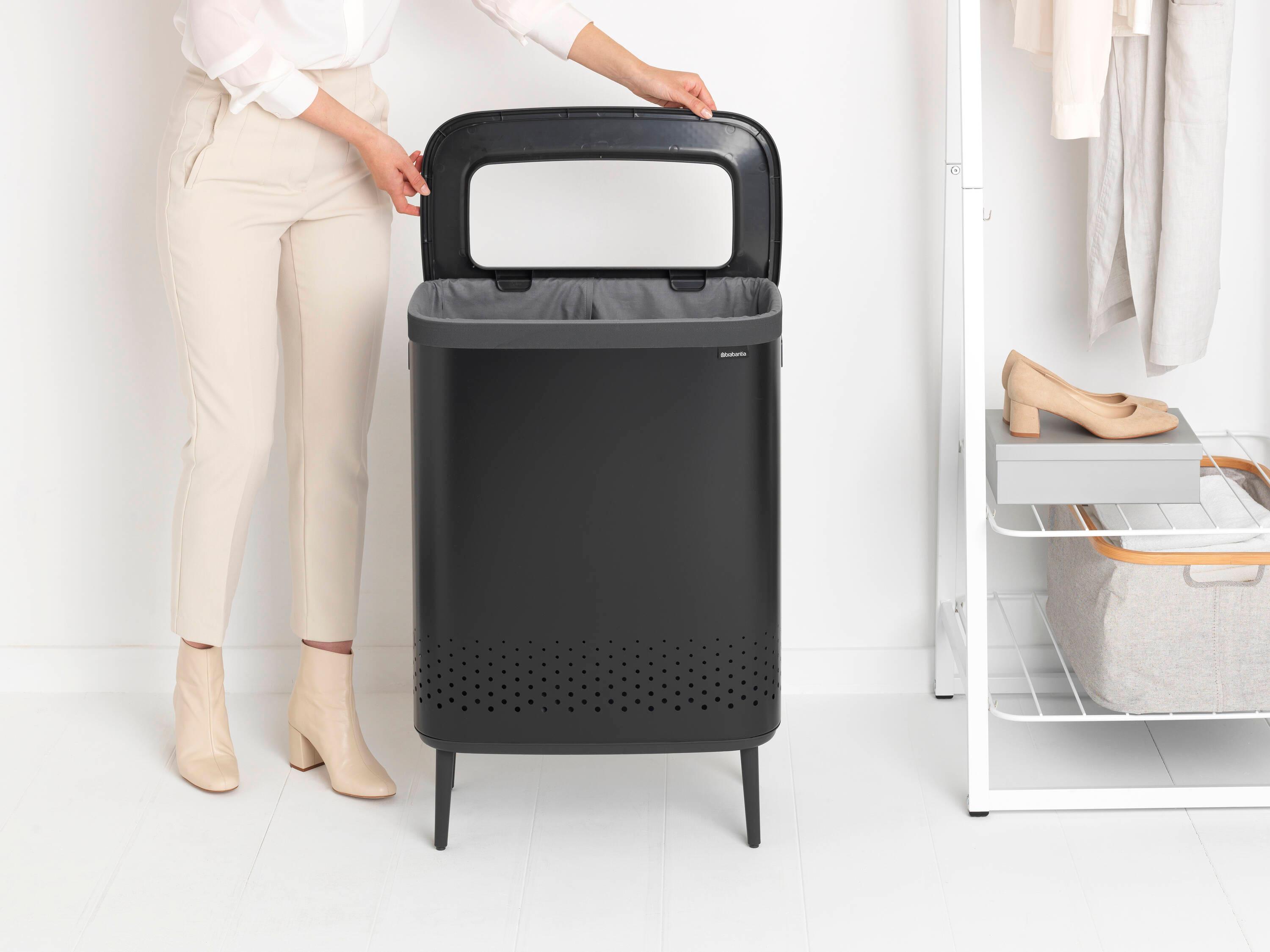 Black Steel Upright Hamper with Lid and Ventilation Holes