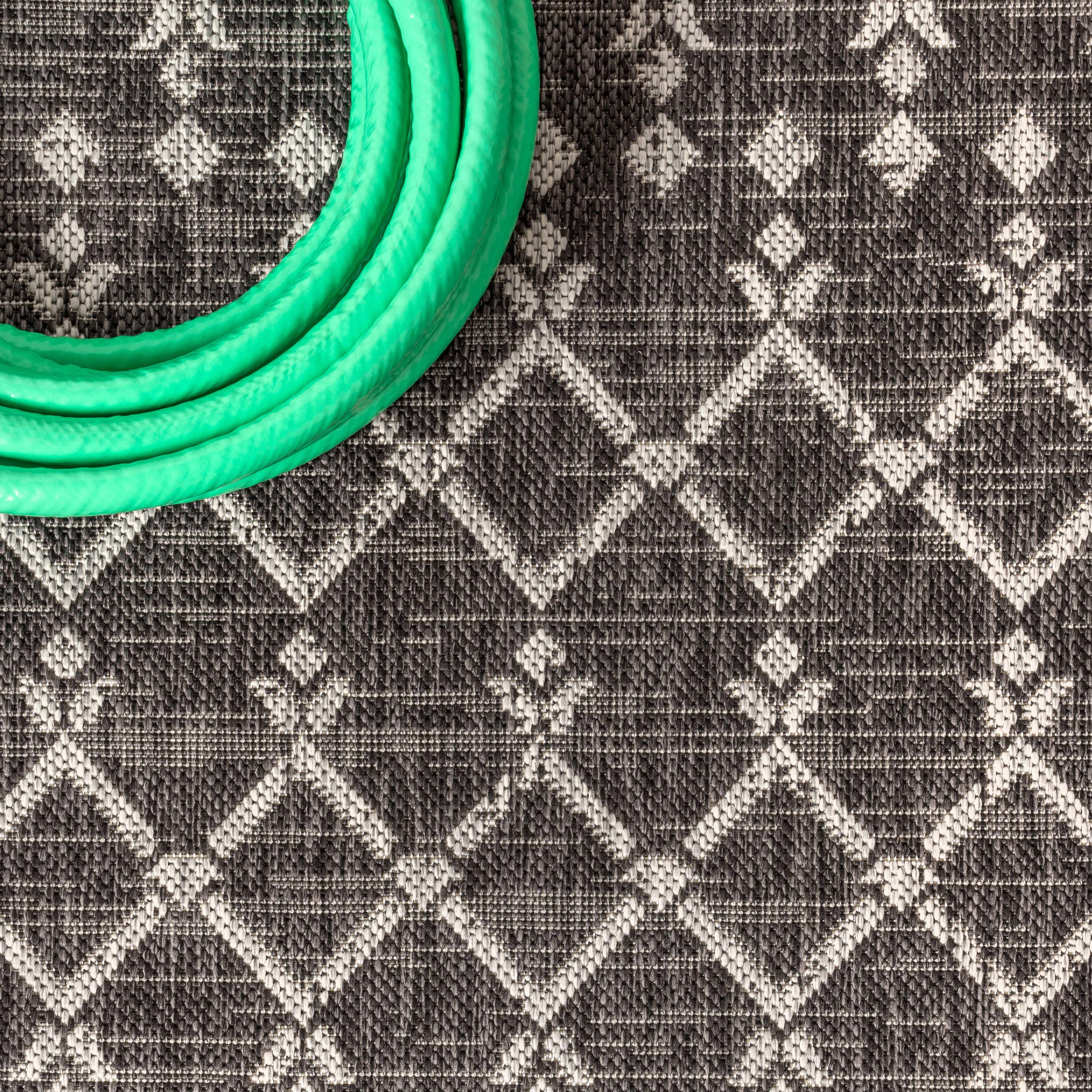 3'x5' Ourika Moroccan Geometric Textured Weave Indoor/Outdoor Area Rug, Black/Gray - JONATHAN Y