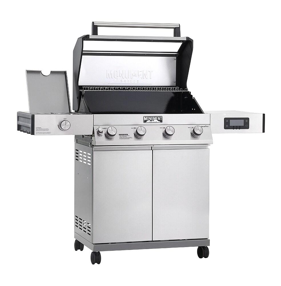 Denali 4-Burner Propane Gas Grill in Stainless with Clearview Lid, 3-Phase LED Controls and Side Burner