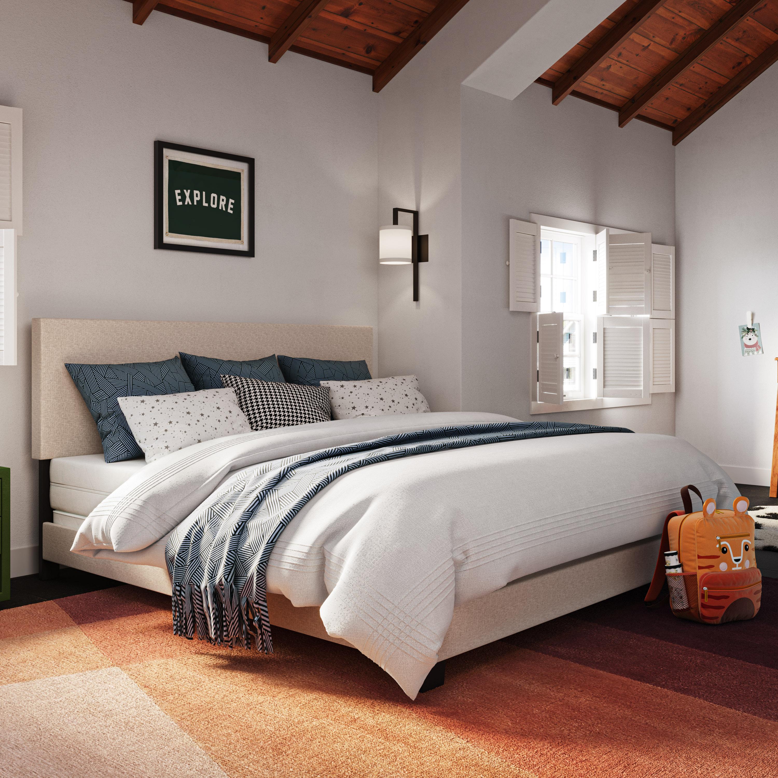 Celeste Modern Upholstered King Bed Beige - CorLiving: Transitional Style, Polyester Fabric, MDF & Wood Frame