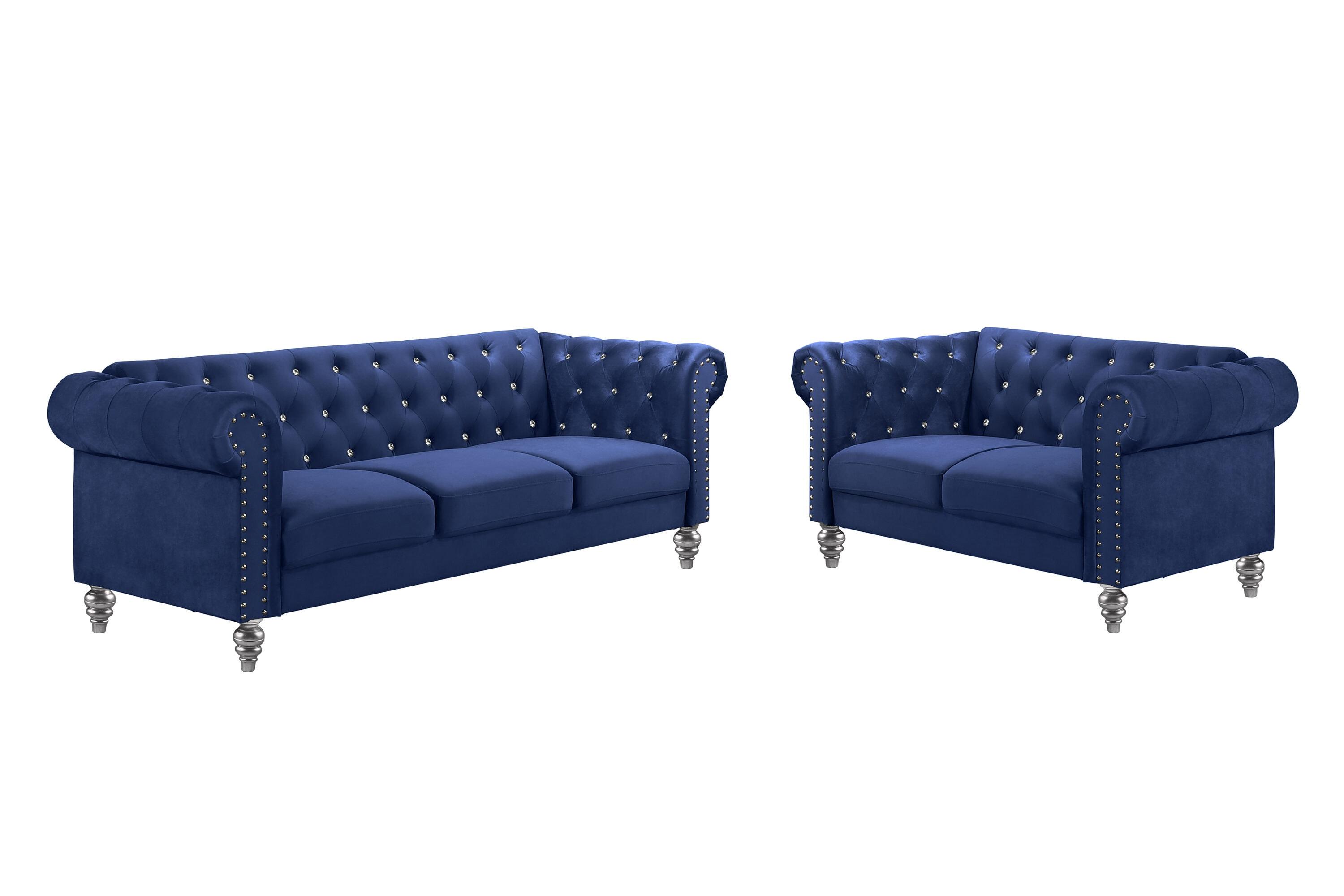 New Classic Emma 2-Piece Crystal Velvet Loveseat & Sofa Set in Royal Blue