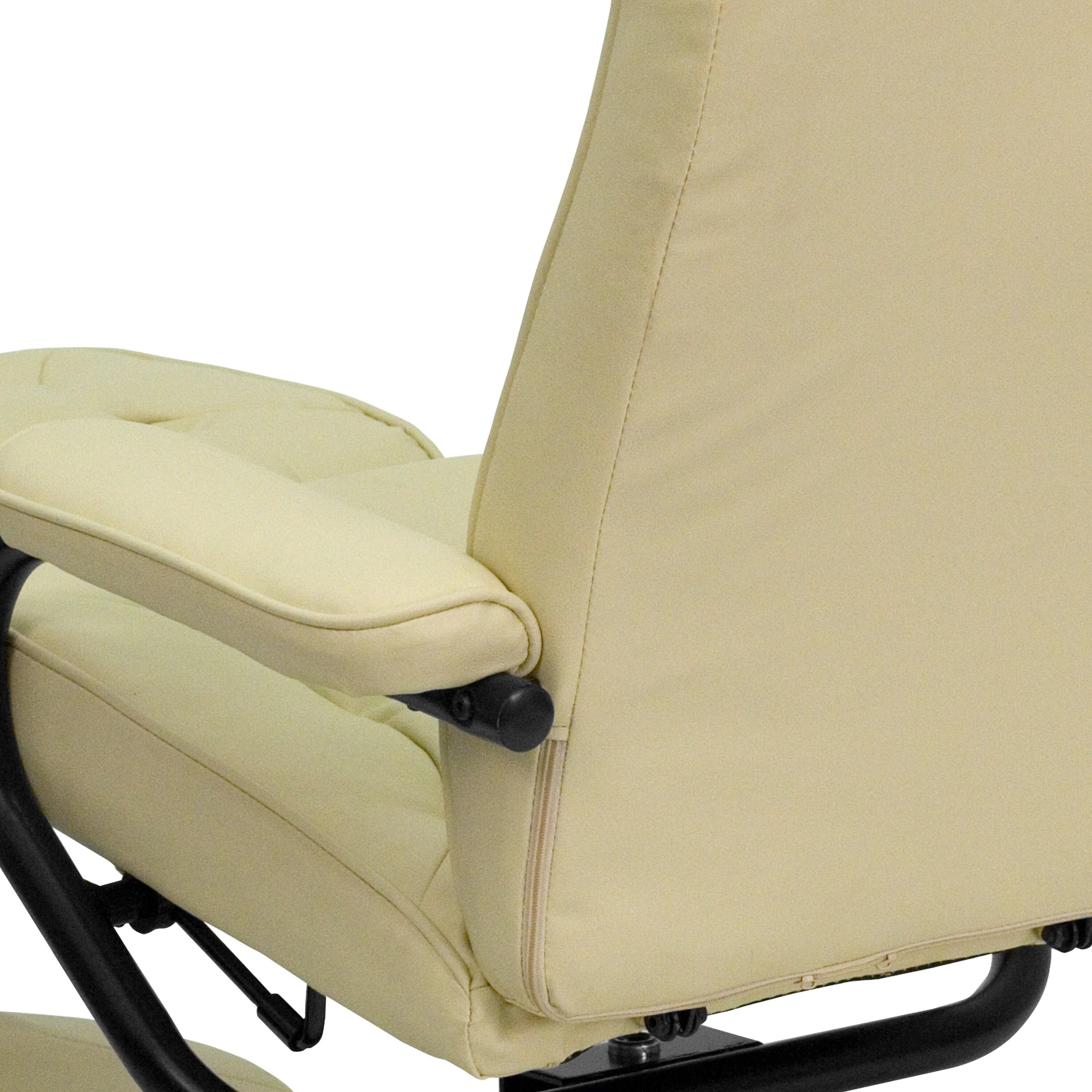 BizChair Contemporary Multi-Position Recliner and Ottoman with Wrapped Base in Cream LeatherSoft