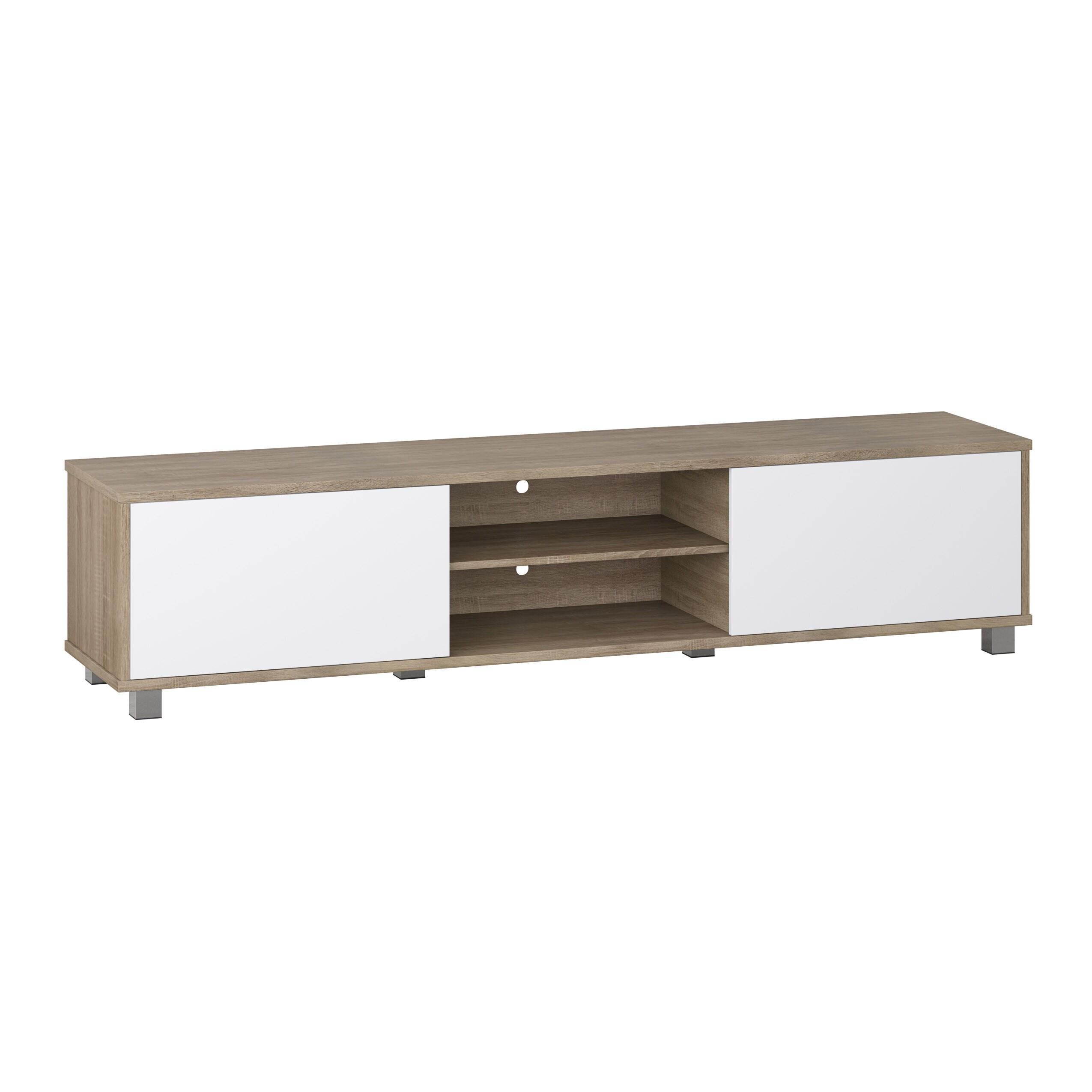 Hollywood TV Stand for TVs up to 85" with Doors Wood Grain White/Brown - CorLiving: Modern Media Console, Laminated MDF