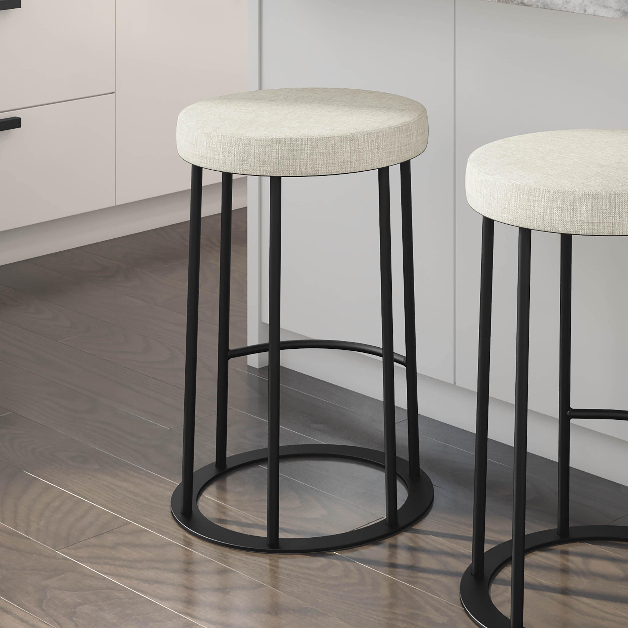 Sleek Modern 26'' Backless Counter Stool in Beige and Black Metal