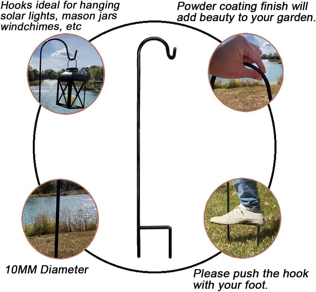 Ashman Online, Shepherd Hook 48 inch 10MM Thick, Super Strong, Rust Resistant Steel Hook, Black Color, Ideal for Use at Weddings, Hanging Plant Baskets 4Pack