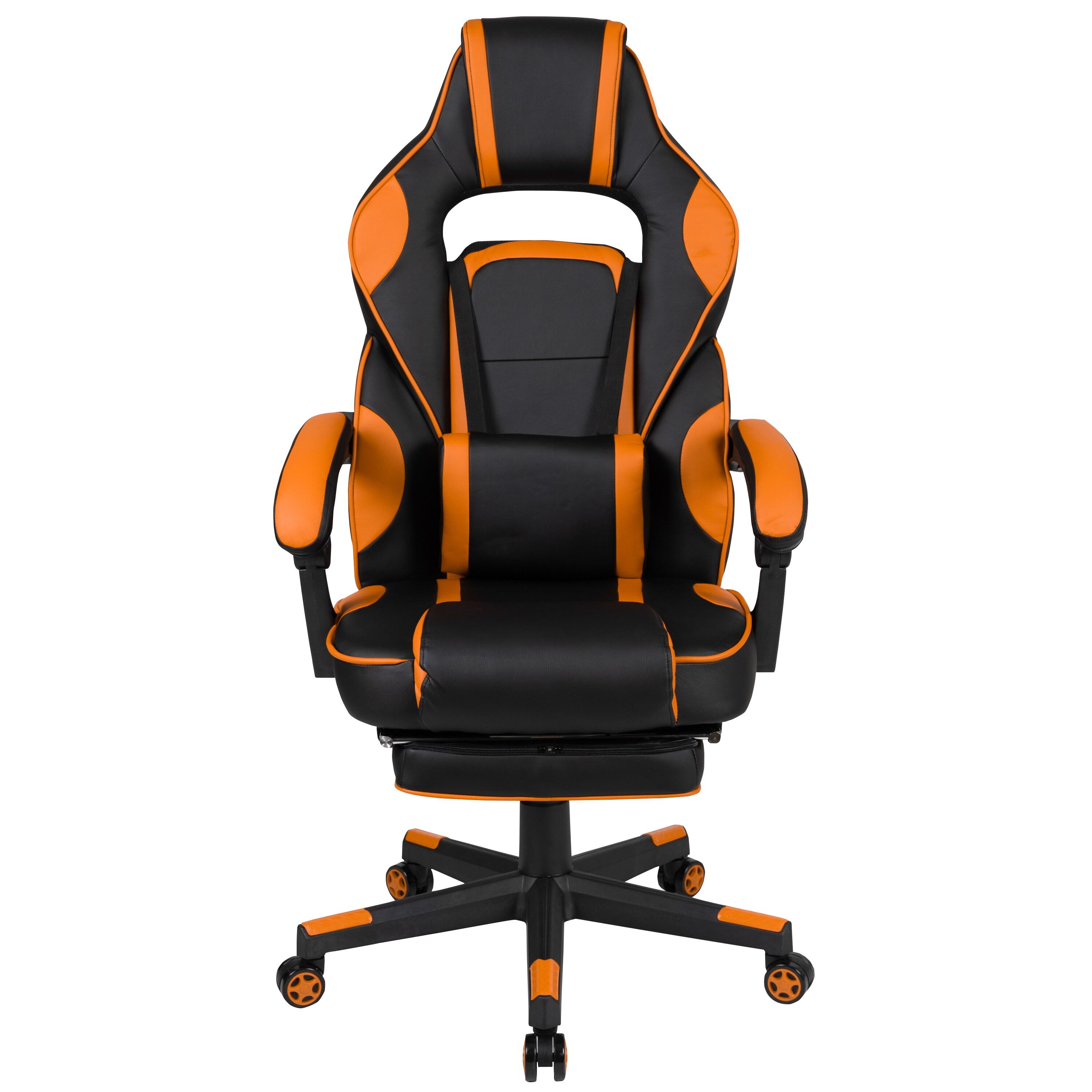 Flash Furniture X40 Gaming Chair Racing Ergonomic Computer Chair with Fully Reclining Back/Arms, Slide-Out Footrest, Massaging Lumbar - Black/Orange