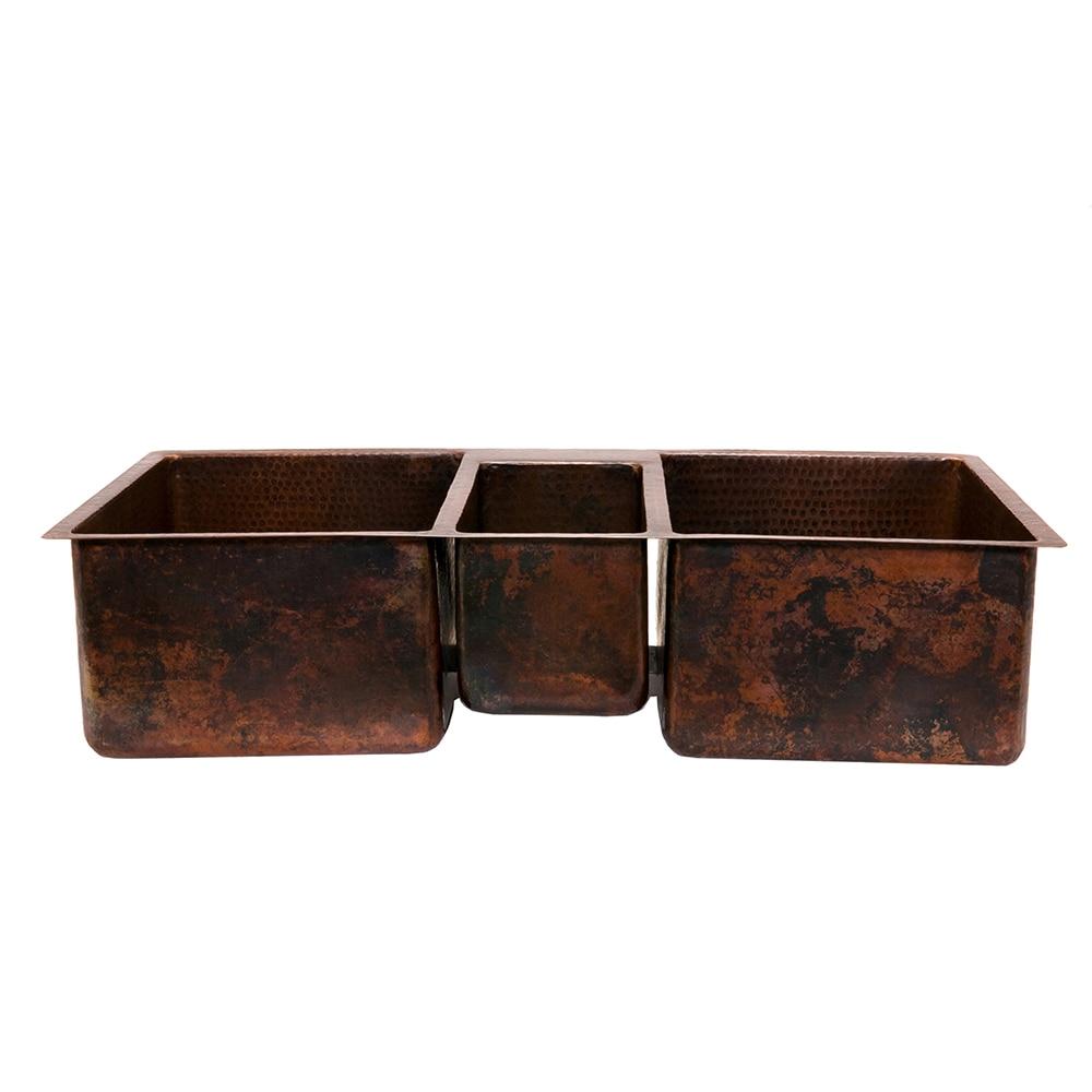 42" Hammered Copper Triple Basin Kitchen Sink