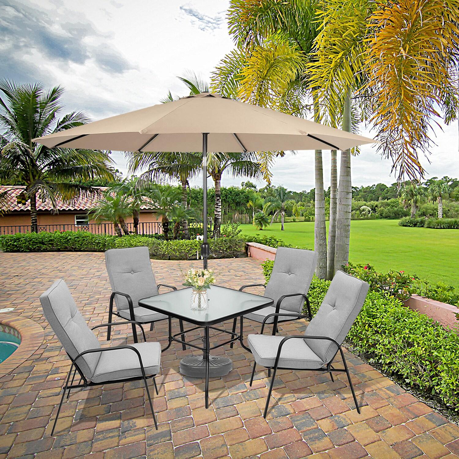 Resenkos 4 Patio Dining Stackable Chairs Set with High-Back Cushions, Outdoor Dining Chair for Outside Patio, All Weather, Porch, Garden, Poolside