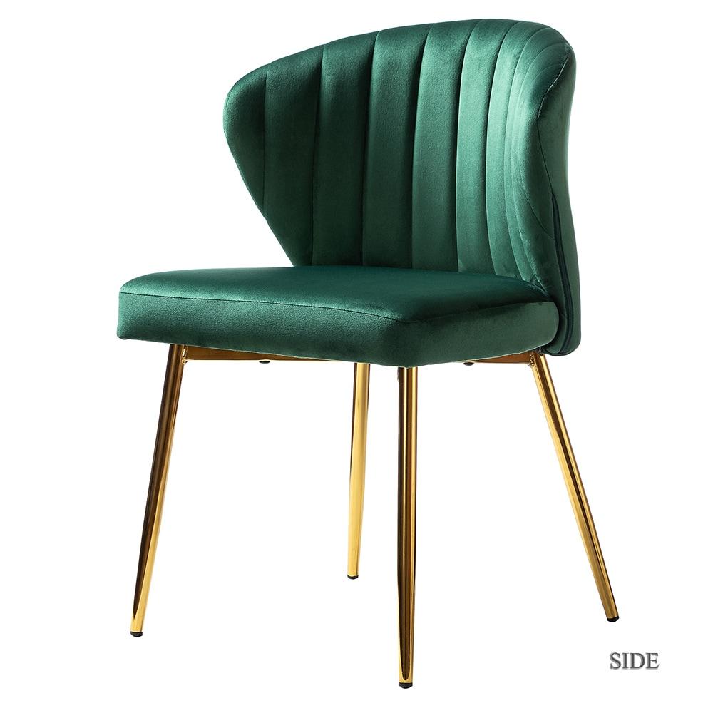Home Kitchen Velvet Dining Chairs Set of 2 Upholstered Side Chairs Accent Channel Tufted Metal Legs Living Room Bedroom Green