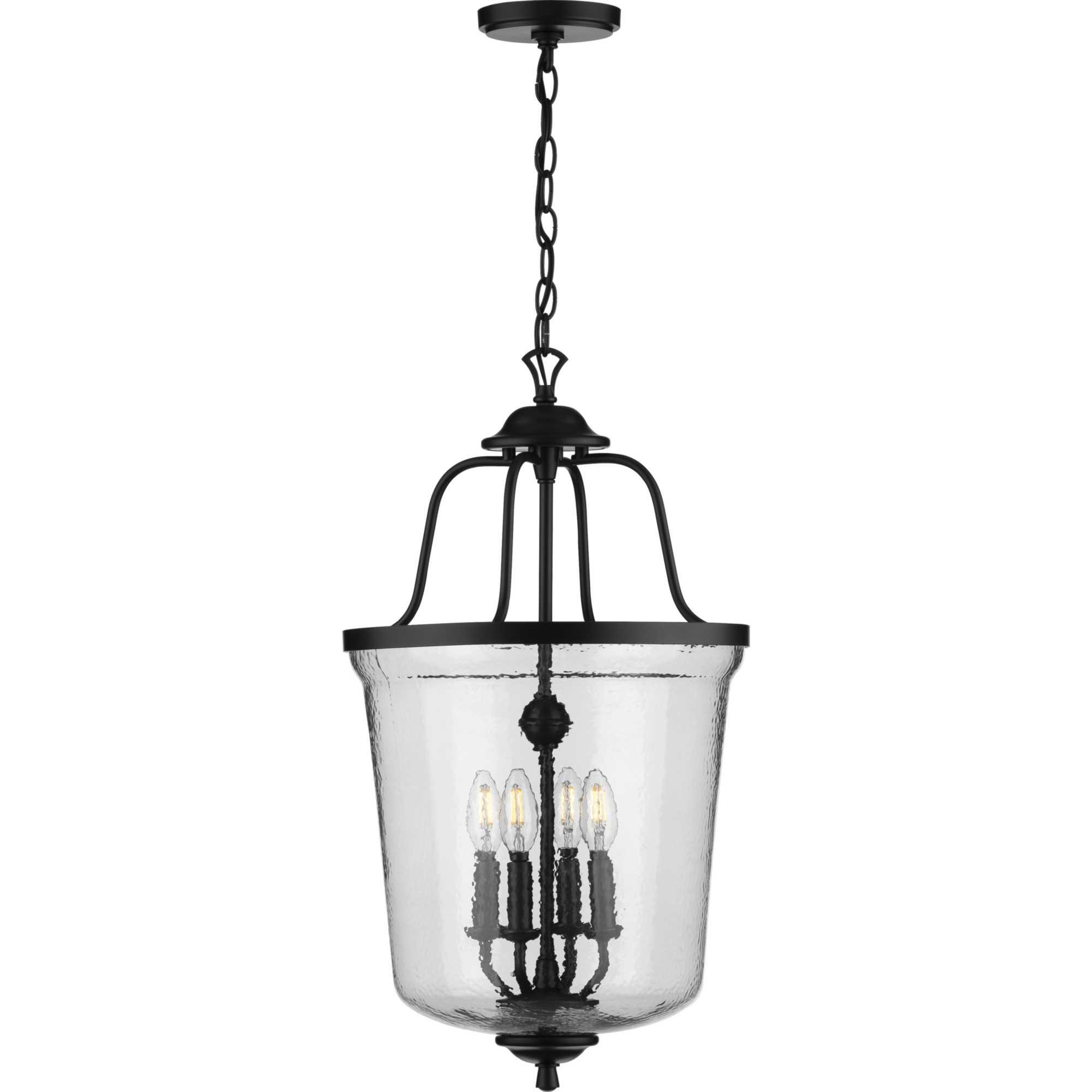 Progress Lighting Bowman 4-Light Black Pendant, Steel, Matte Black, Clear Glass Shade