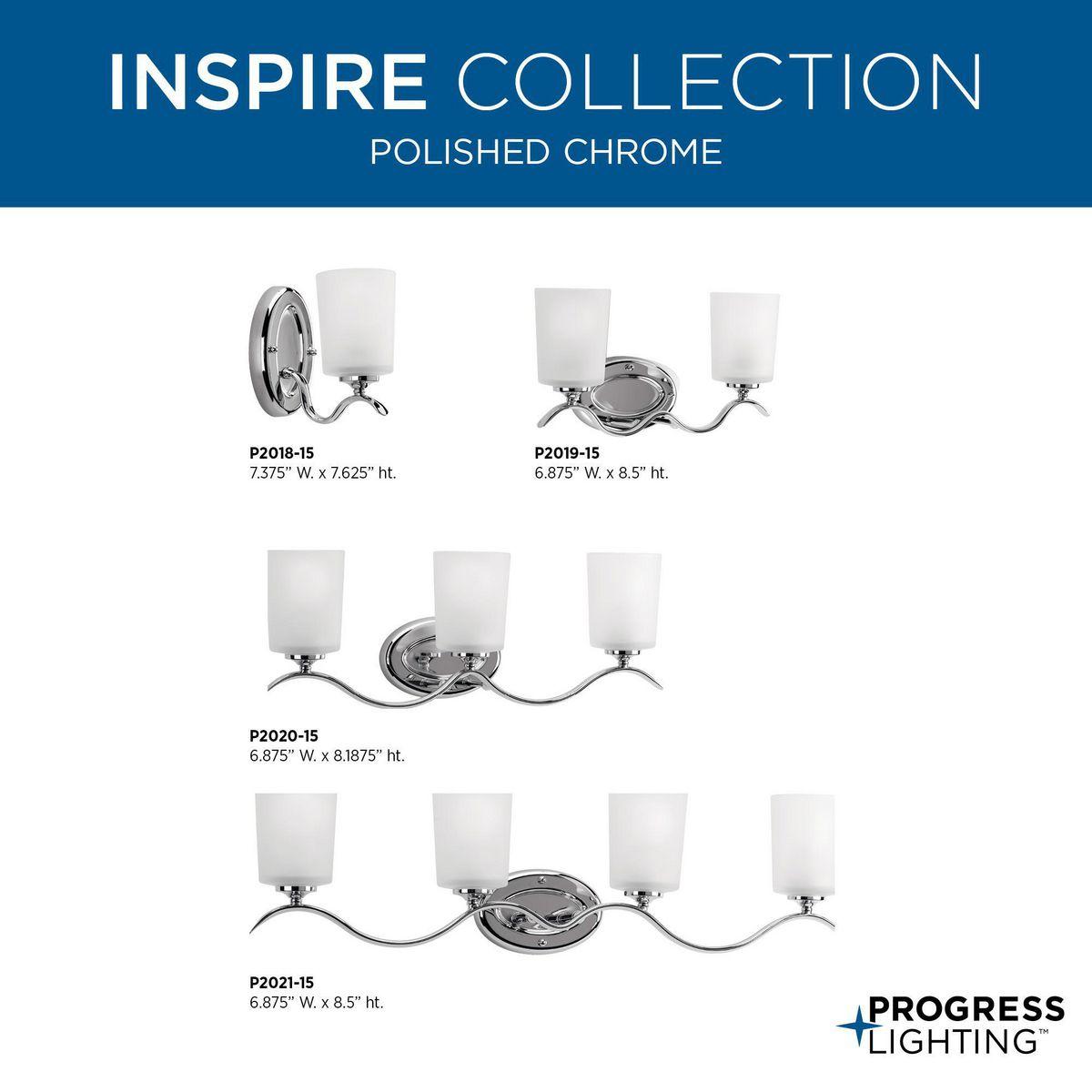 Progress Lighting, Inspire Collection, 2-Light Wall Sconce, Polished Chrome, Etched Glass Shades