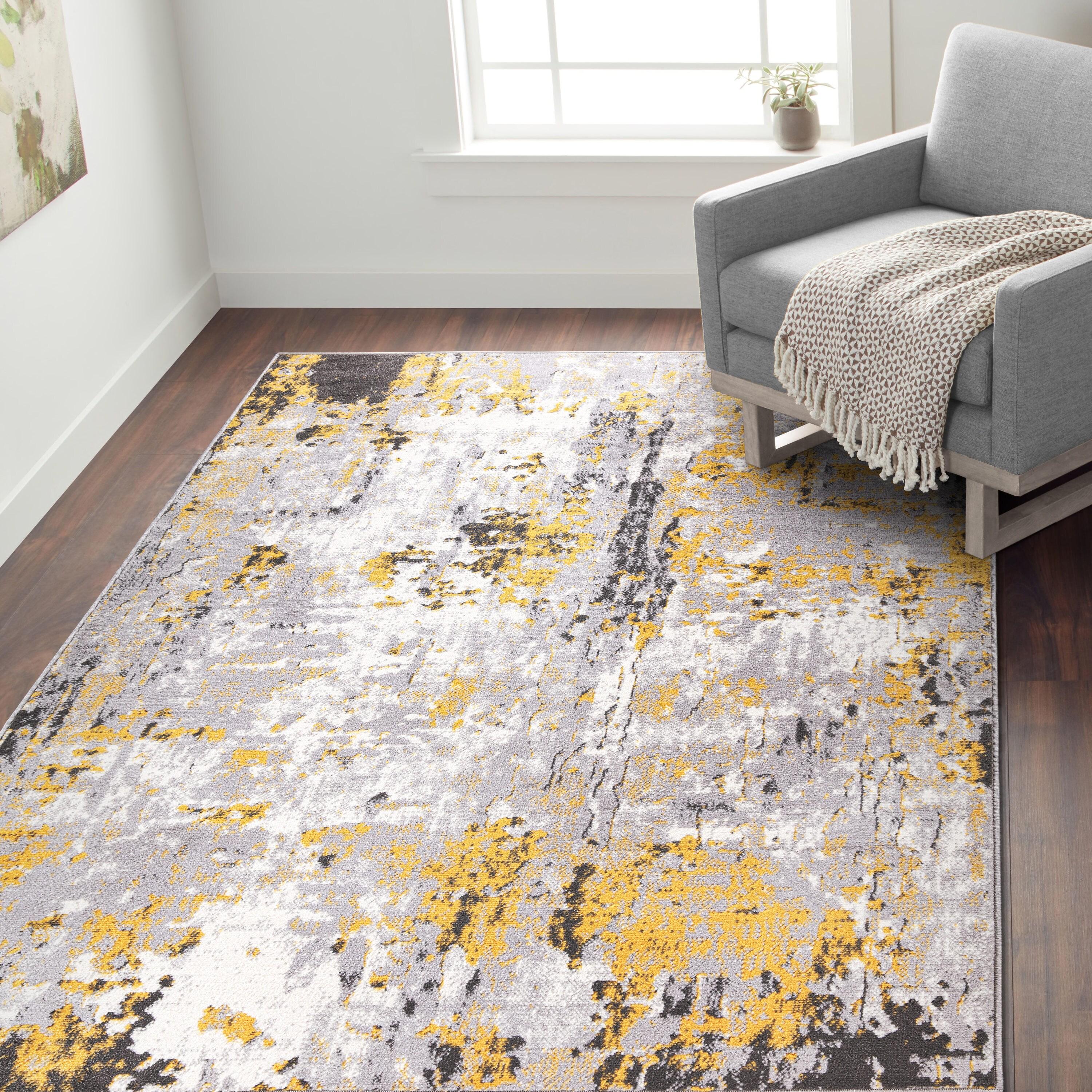 World Rug Gallery Distressed Modern Abstract Area Rug - Yellow 5' x 7'