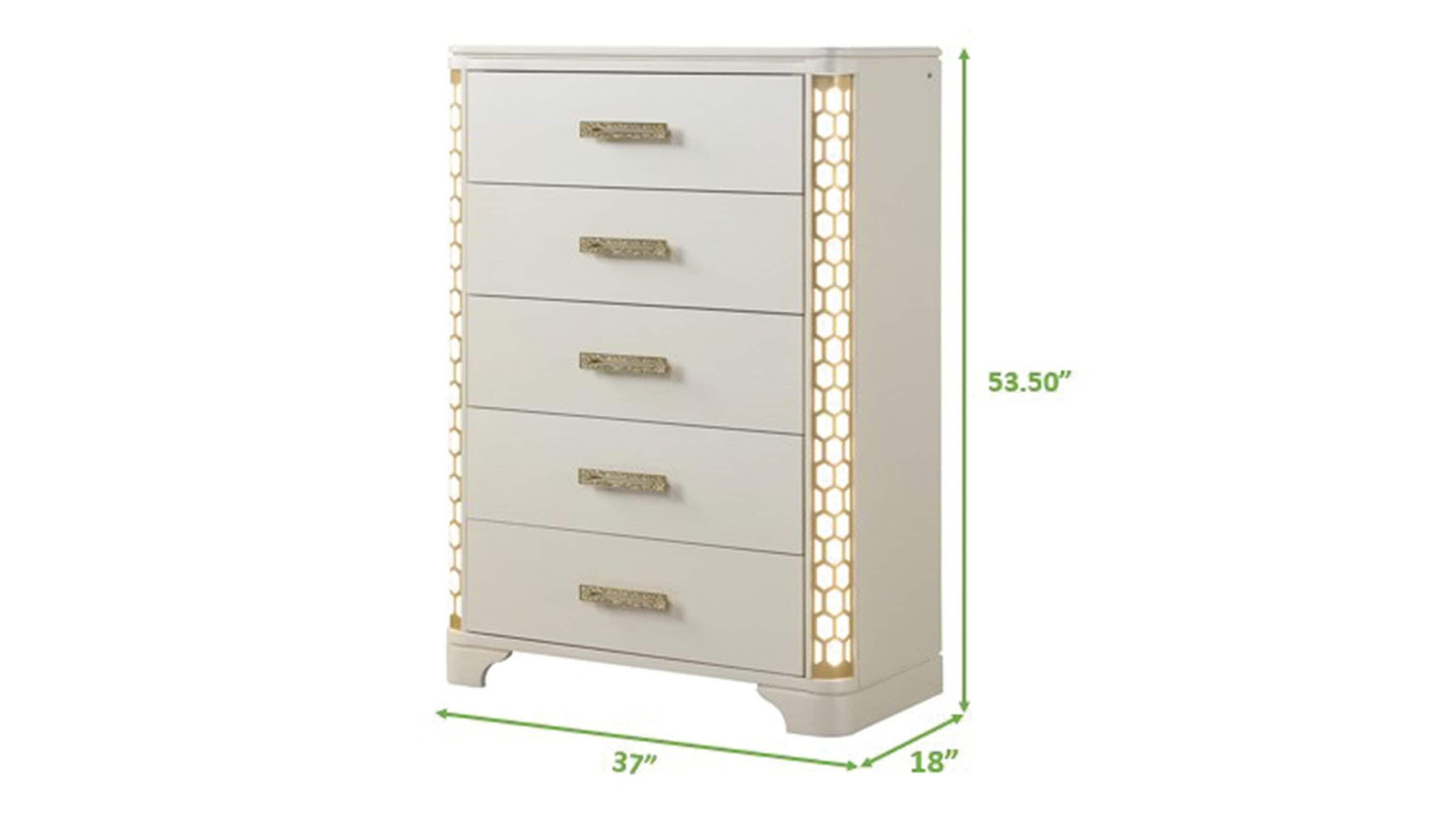 Jasmine Queen 5-N Pc Unique LED Bedroom Set made with Wood in Beige