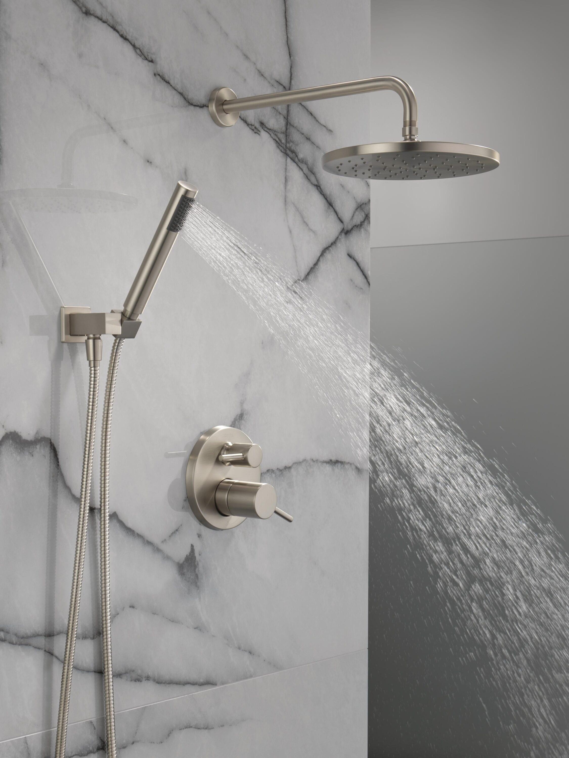 Modern Raincan Round Shower System, Rain Shower Head with Handheld Spray, Shower Faucet Set