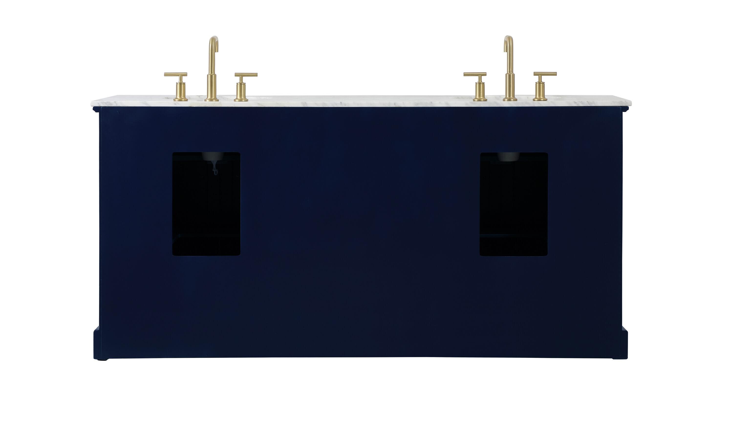 Elegant Decor Americana 72" Metal MDF Marble Double Bathroom Vanity in Blue