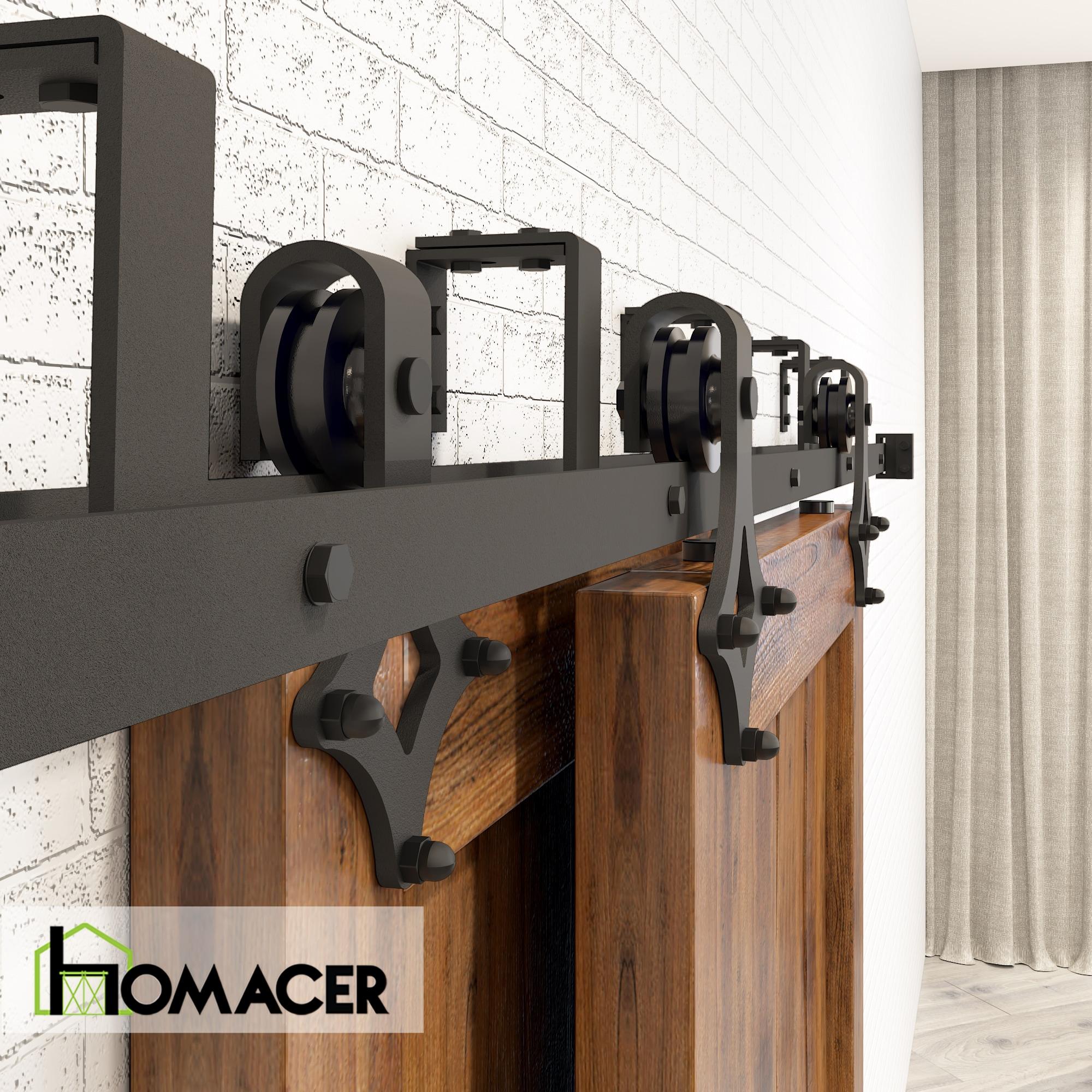 Homacer Black Rustic Diamond Design Double Track Bypass Barn Door Hardware Kit For Two Use( Door Not Included)