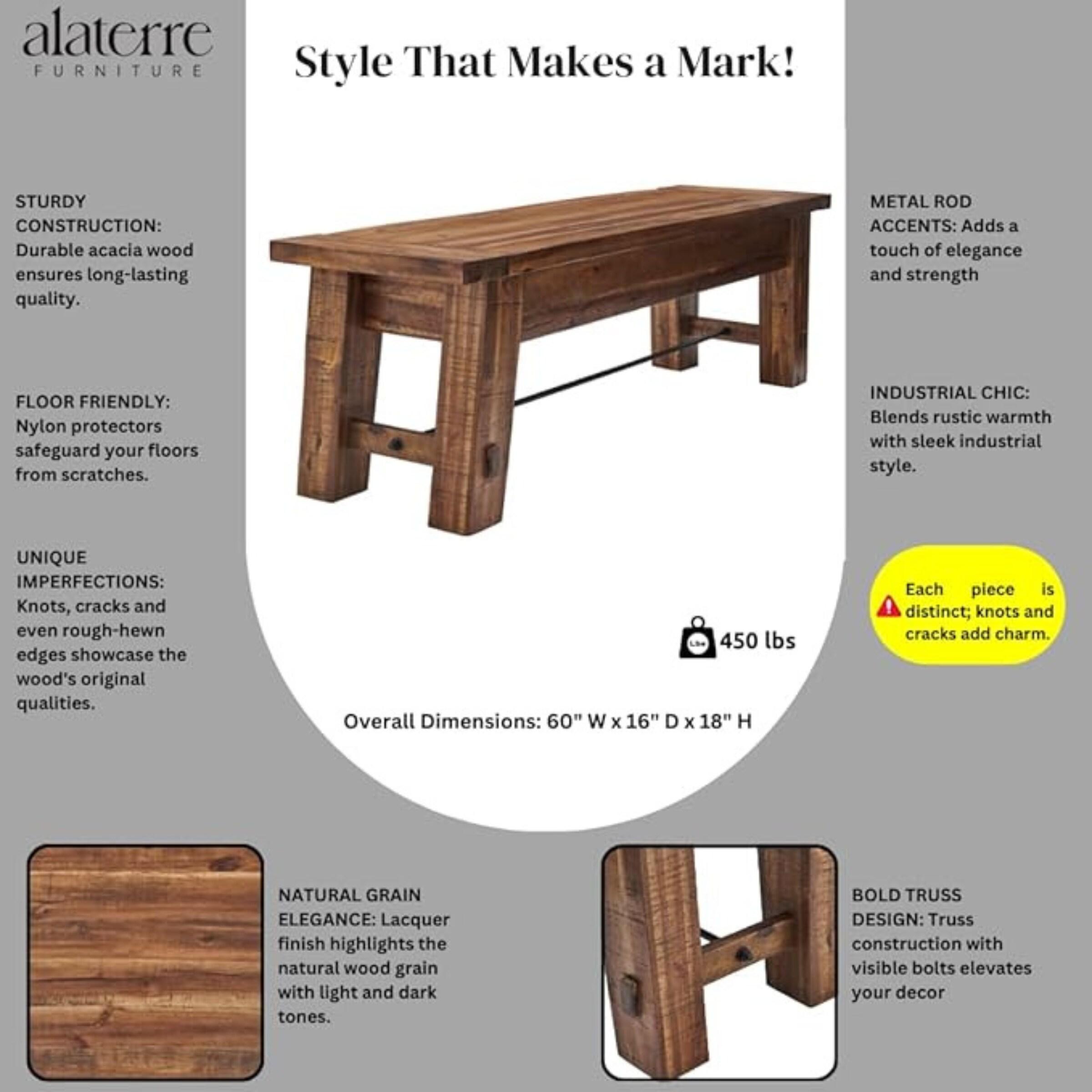 Durango Wood Entryway/Dining Bench Dark Brown - Alaterre Furniture: Industrial Accent, 60" Long