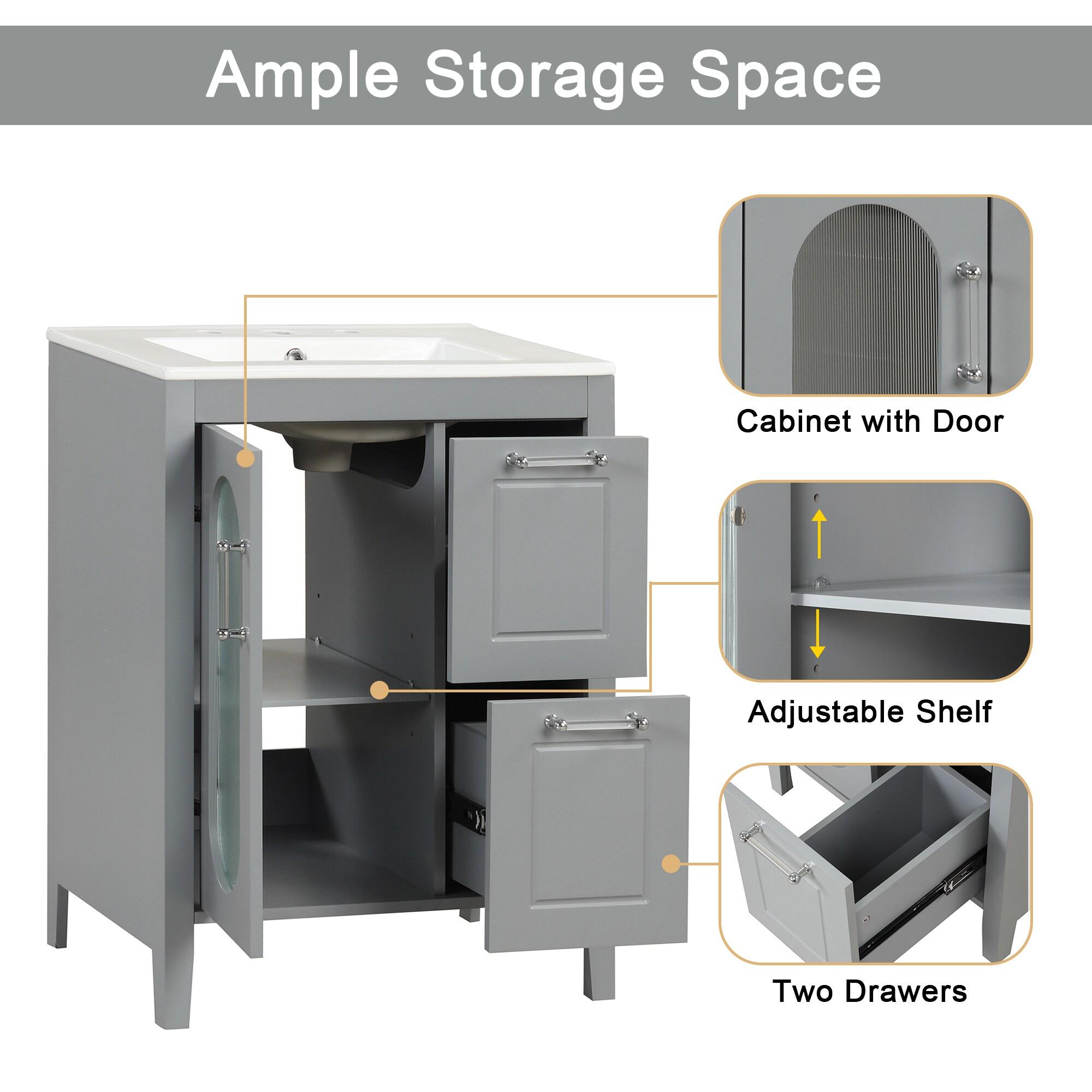 Tryimagine 24" Bathroom Vanity With Sink, Bathroom Vanity Cabinet With Two Drawers And Door, Adjustable Shelf, Solid Wood And MDF