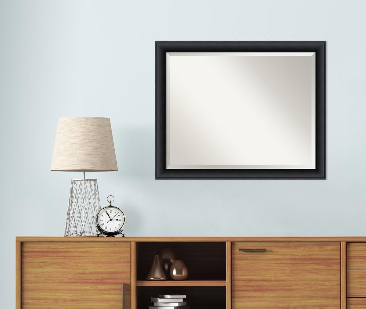 Amanti Art Beveled Wood Bathroom Wall Mirror - Nero Black Frame Outer Size: 19 x 23 in