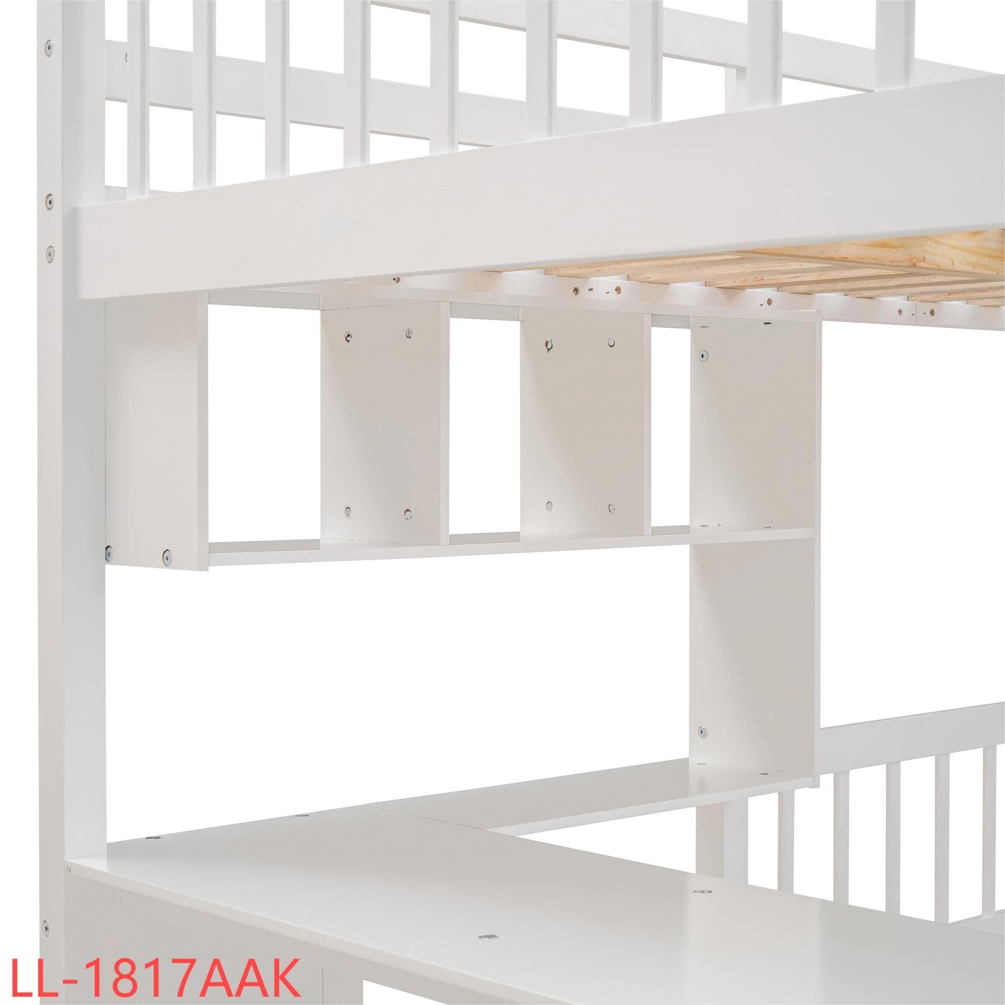 Harper & Bright Designs Full Over Twin Bunk Bed with Stairs, Storage Drawers, Full Size Loft Bed Frame with Desk and Shelves, White