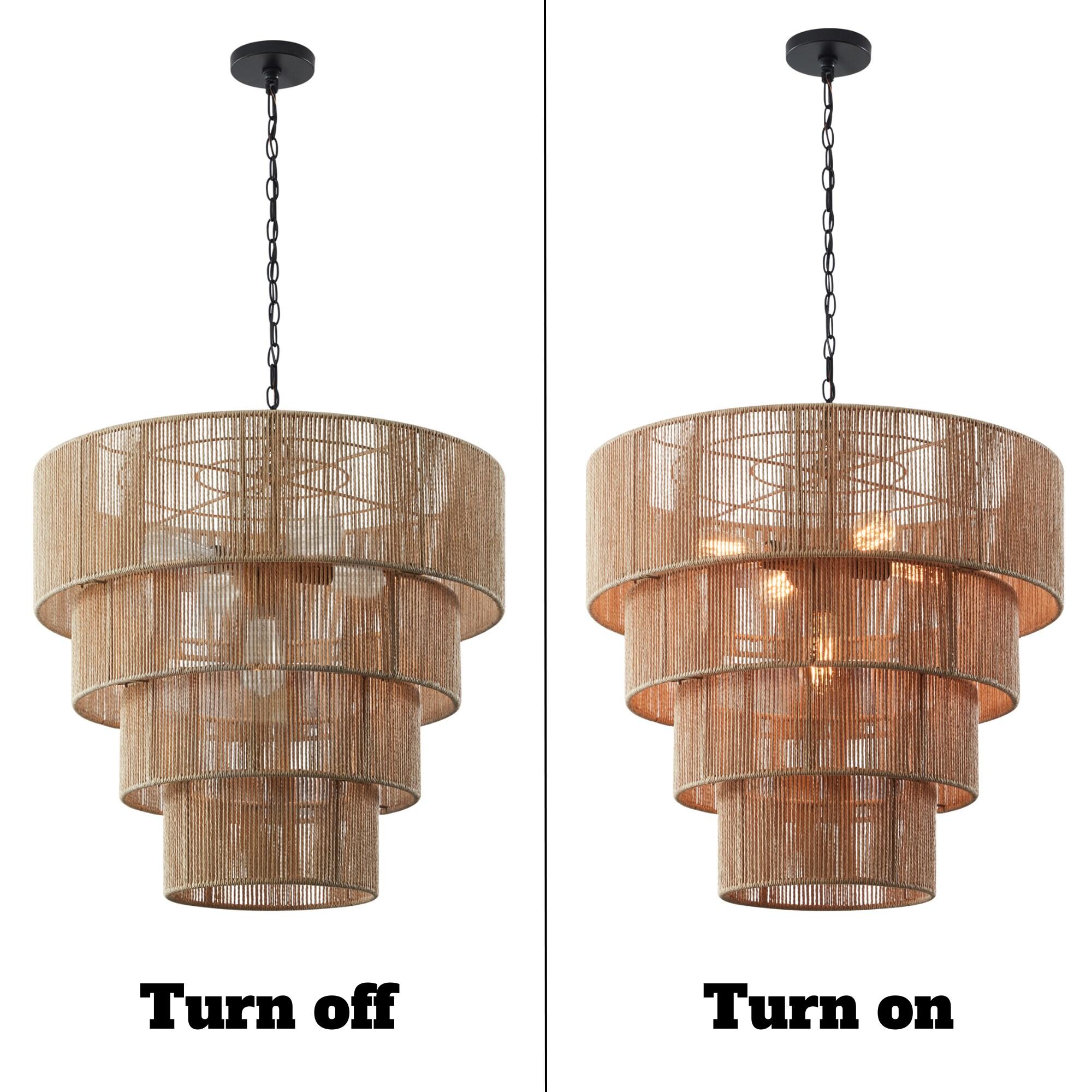 18 in. 5-Light Blackened Bronze Crystal Chandelier with Fabric Shade