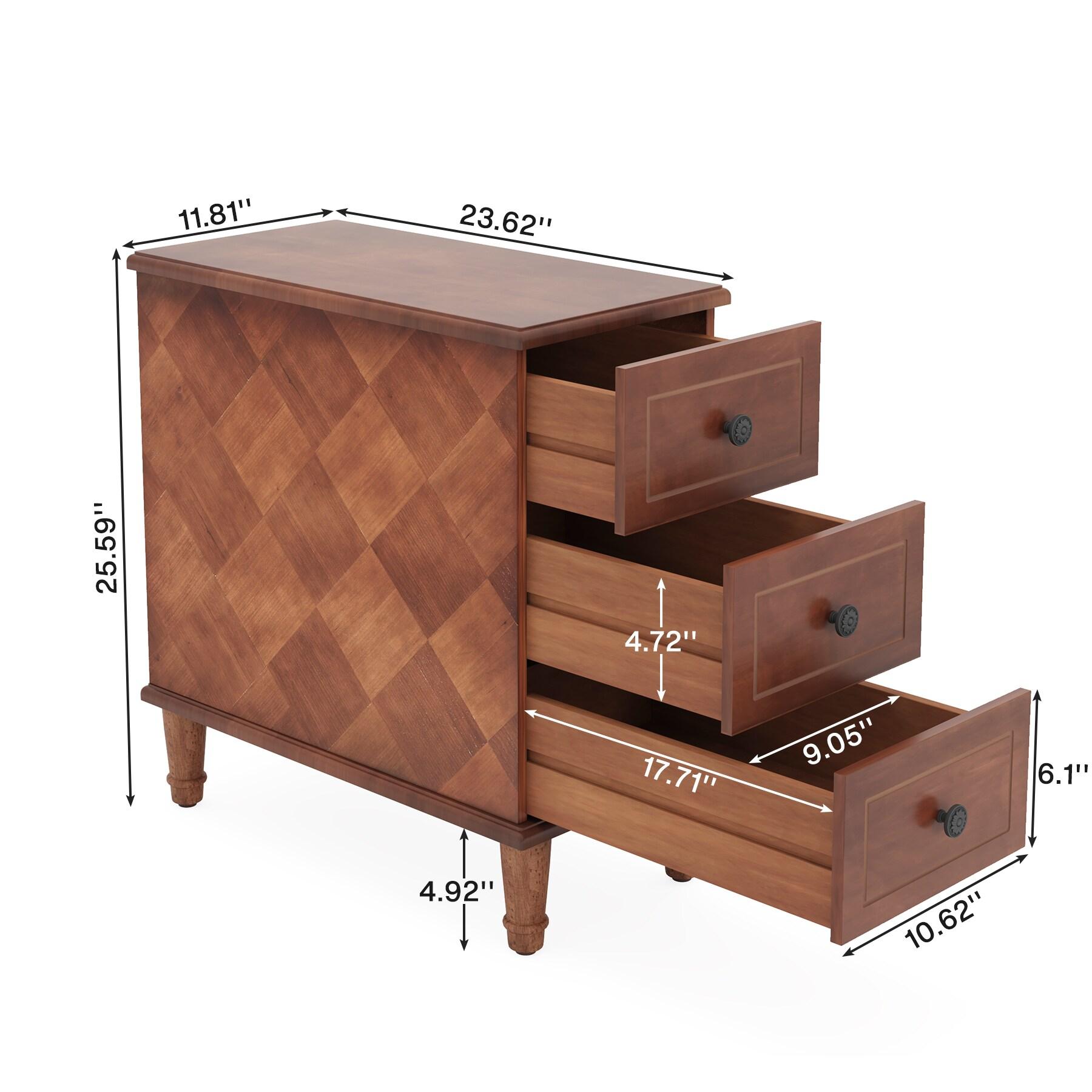 Hokku Designs Solid Wood End Table, Fully Assembled Narrow Side Table With Drawers, Pre-Assembled Nightstand Slim Bedside Table For Small Spaces, Living Room, Bedroom, Brown