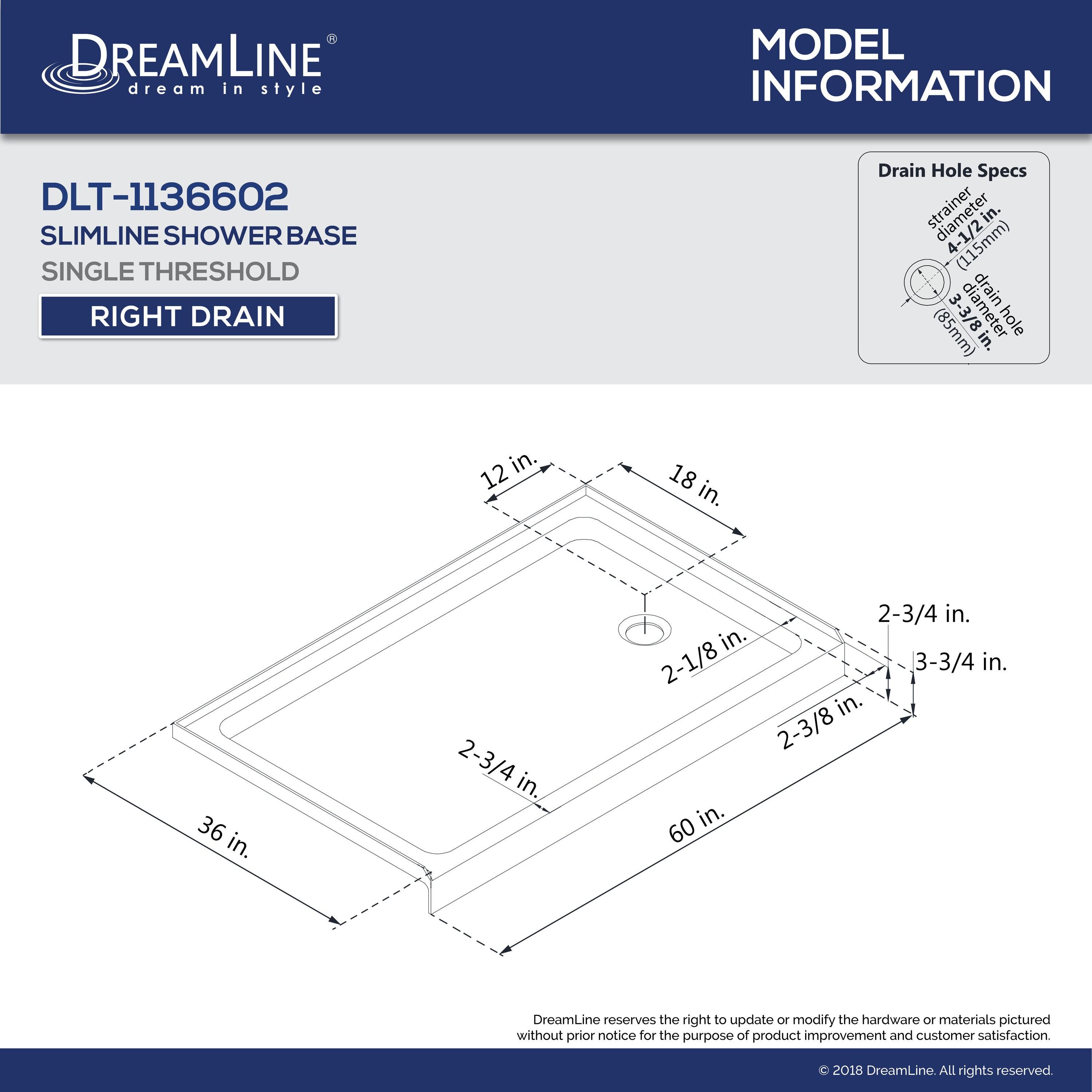 SlimLine 60" x 36" Single Threshold Shower Base