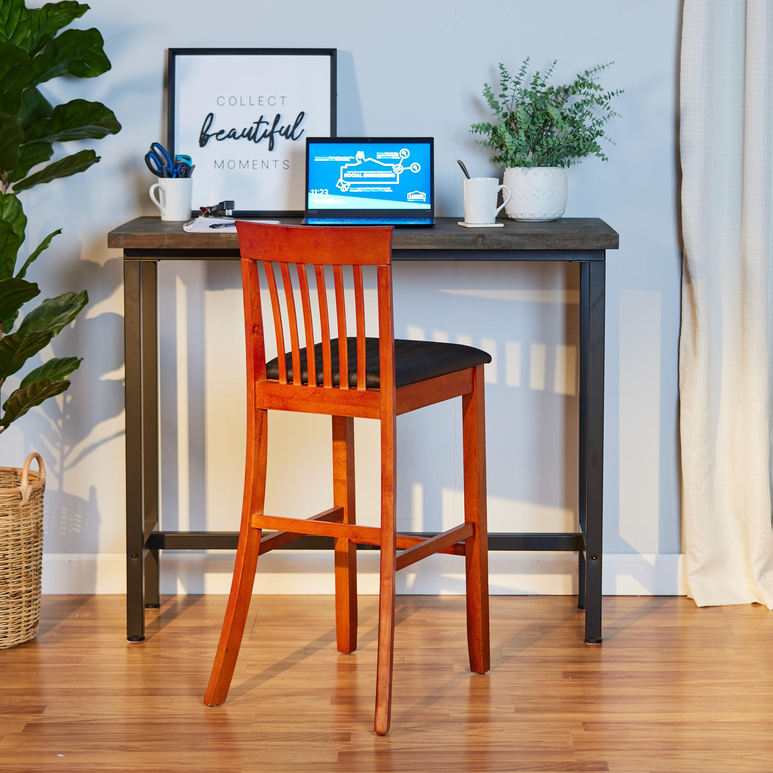 30" Torino Craftsman Padded Seat Barstool Hardwood/Dark Cherry - Linon: Rubberwood, 31" High